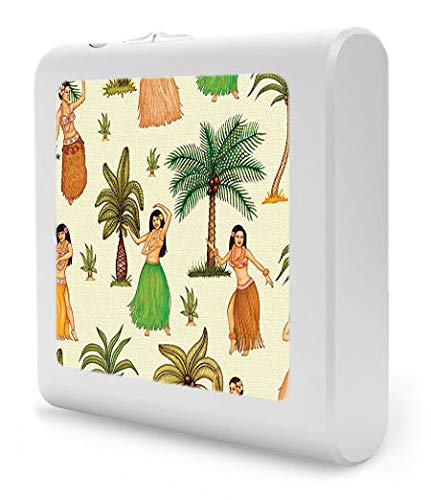 Dimmable LED Night Light with Auto On/Off Sensor, Adjustable Brightness & Warm White Light for Bathroom, Hallway, Nursery, Bedroom - Hula Girls Design by Dan Morris - Perfect for Nighttime Safety & Comfort