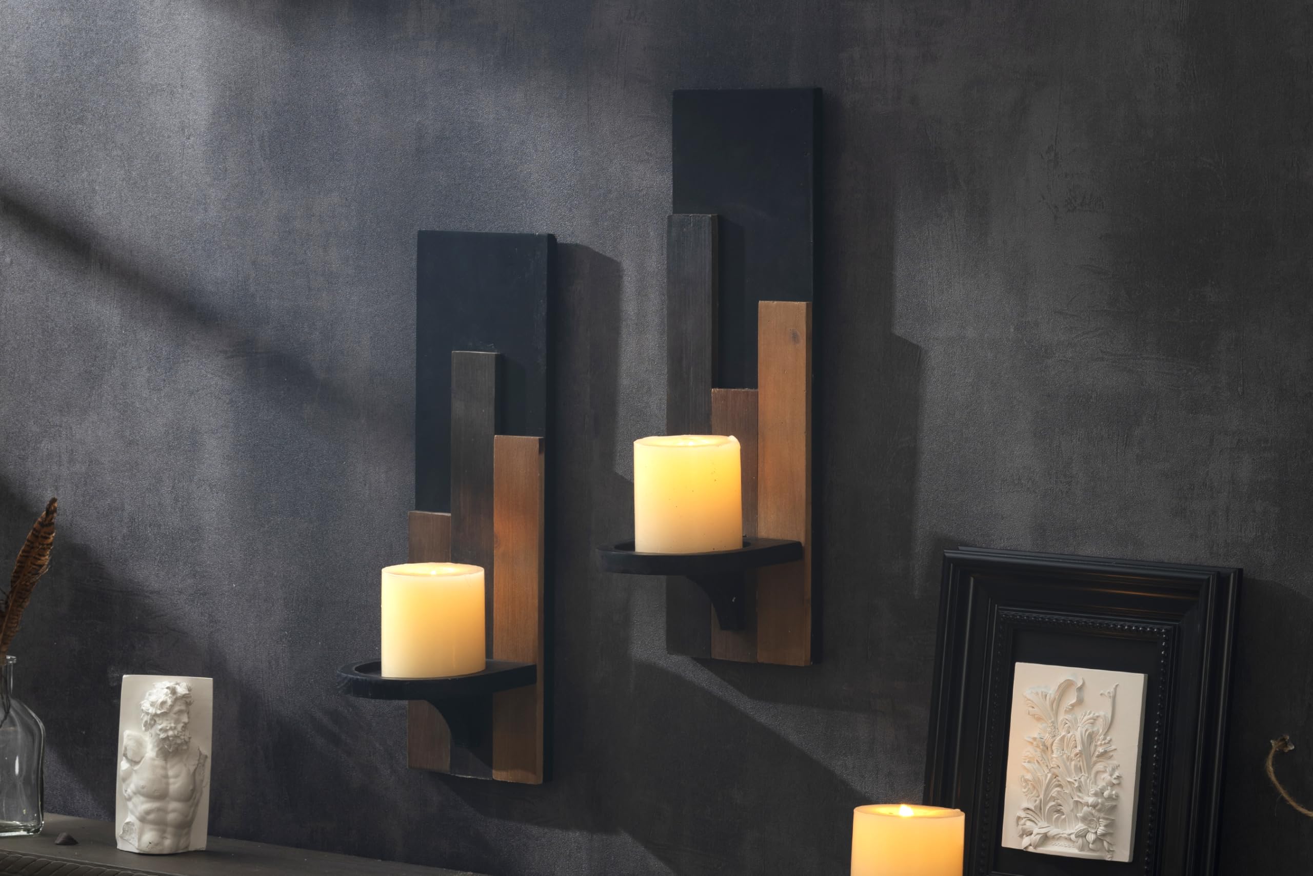 Rustic Wood Wall Sconce Candle Holders - Set of 2, Wall Mounted Home Decor for Living Room, Bedroom & Dining Room - Perfect for Cozy Ambiance, Romantic Dinners & Holiday Decorations