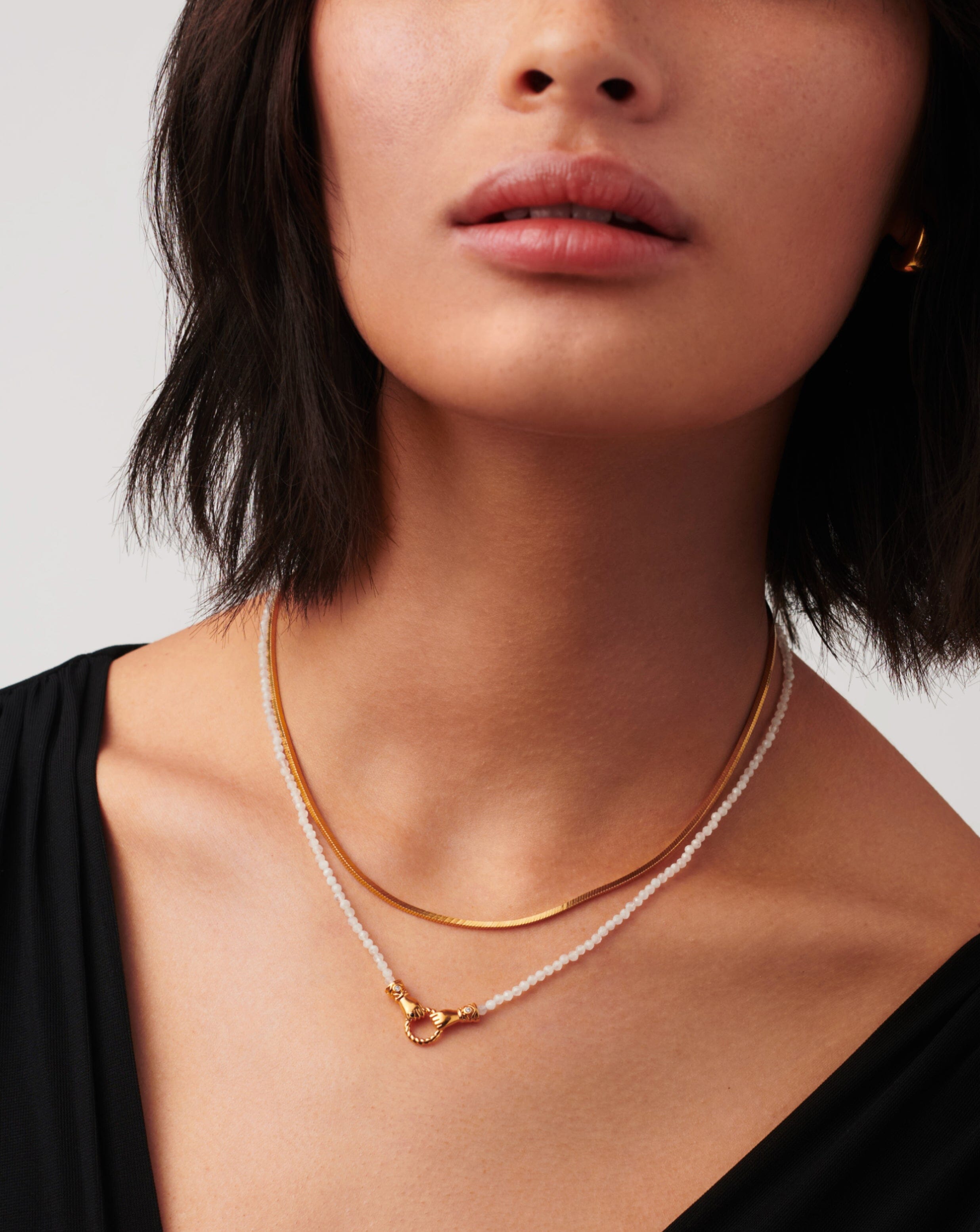 Harris Reed In Good Hands Mini Beaded Gemstone Necklace - 18k Gold Plated Rainbow Moonstone Pendant | Elegant Layering Jewelry for Women, Perfect for Parties & Date Nights