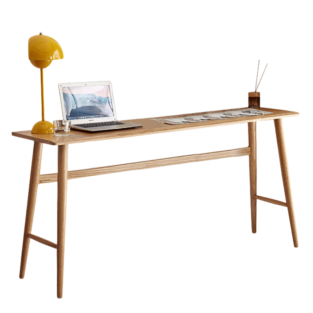 Solid Oak & Cherry Wood Narrow Office Desk - Compact Workspace Solution for Small Spaces & Home Offices