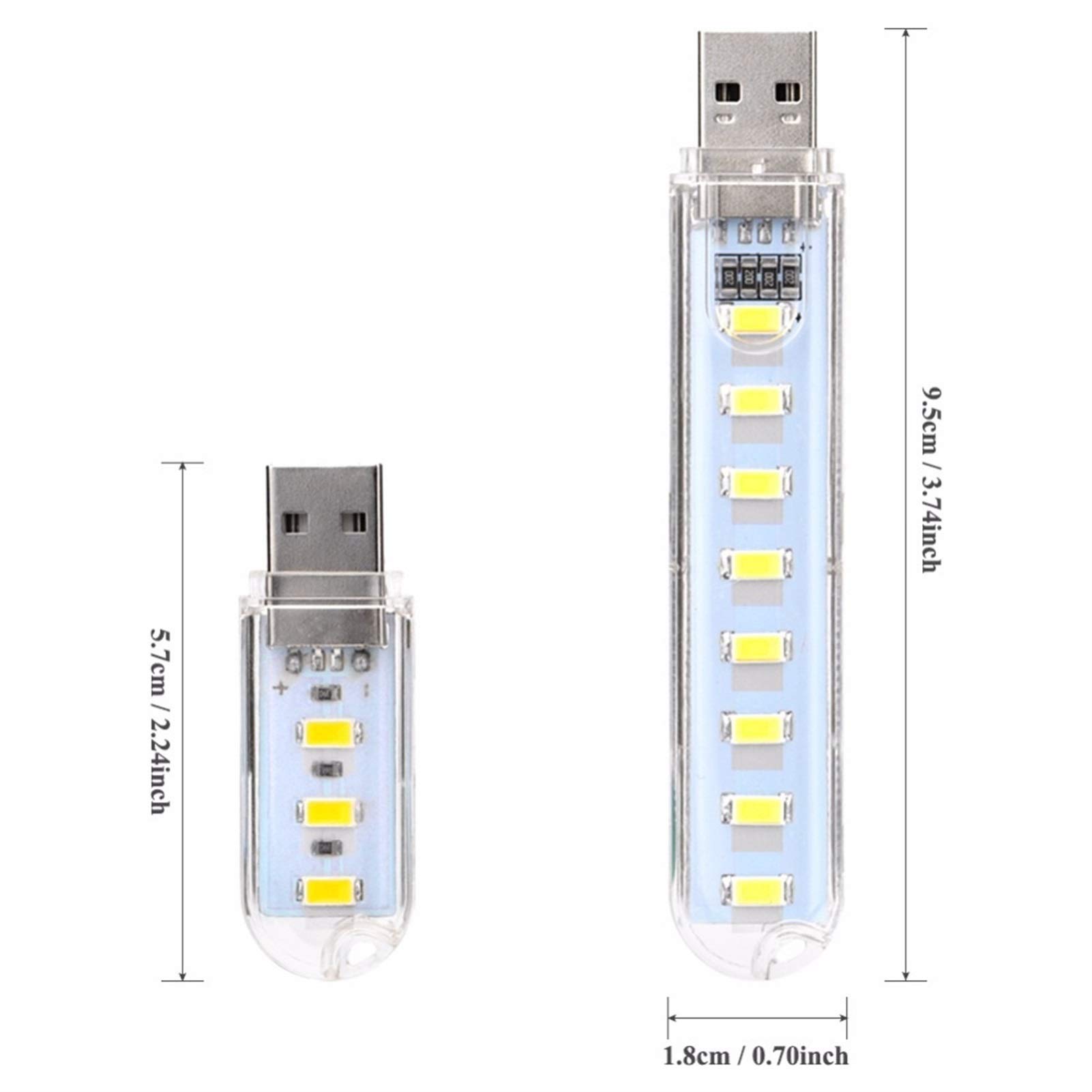 Mini LED USB Keychain Light - 8 LED 5730 SMD, Cool White, 2-Pack - Perfect for Laptop, Emergency Lighting, Home Decor & Night Reading