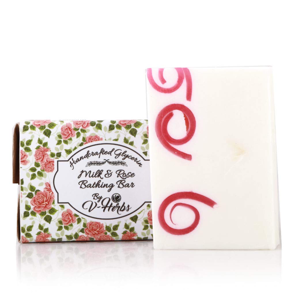 V-Herb's Handcrafted Milk & Rose Antiseptic Glycerin Soap (3.5oz each) - Pack of 2 | Natural Moisturizing & Antibacterial Bar Soap | Perfect for Sensitive Skin, Daily Cleansing & Spa Relaxation