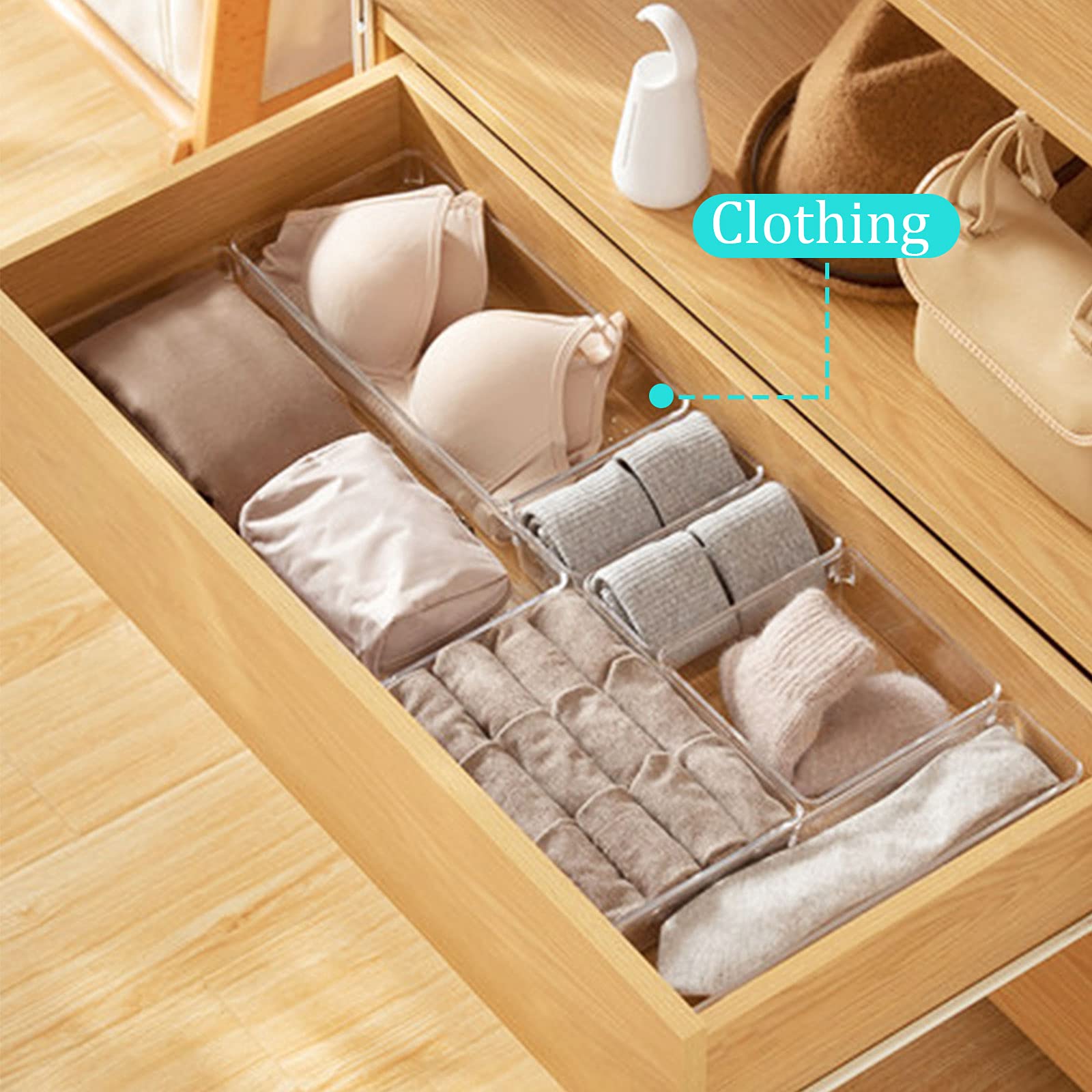 TWBEST 24-Pack Plastic Drawer Organizers - Clear Storage Bins for Makeup, Stationery, Utensils - Perfect for Bathroom, Kitchen, Office & Desk Organization (Transparent)