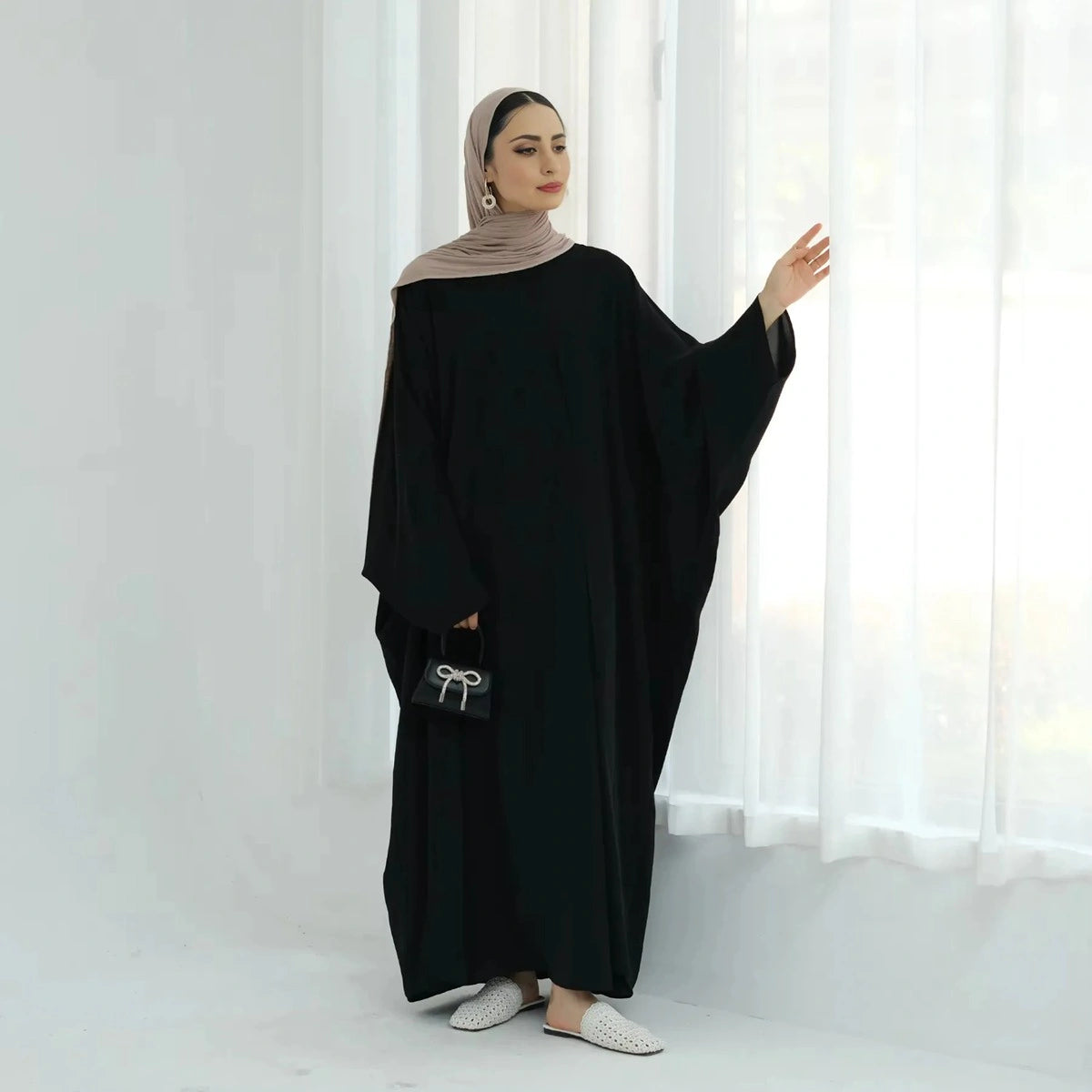 Elegant Splicing Type Nida Abaya Dress #24834 - Modest Islamic Women's Prayer Dress for Mosque & Special Occasions