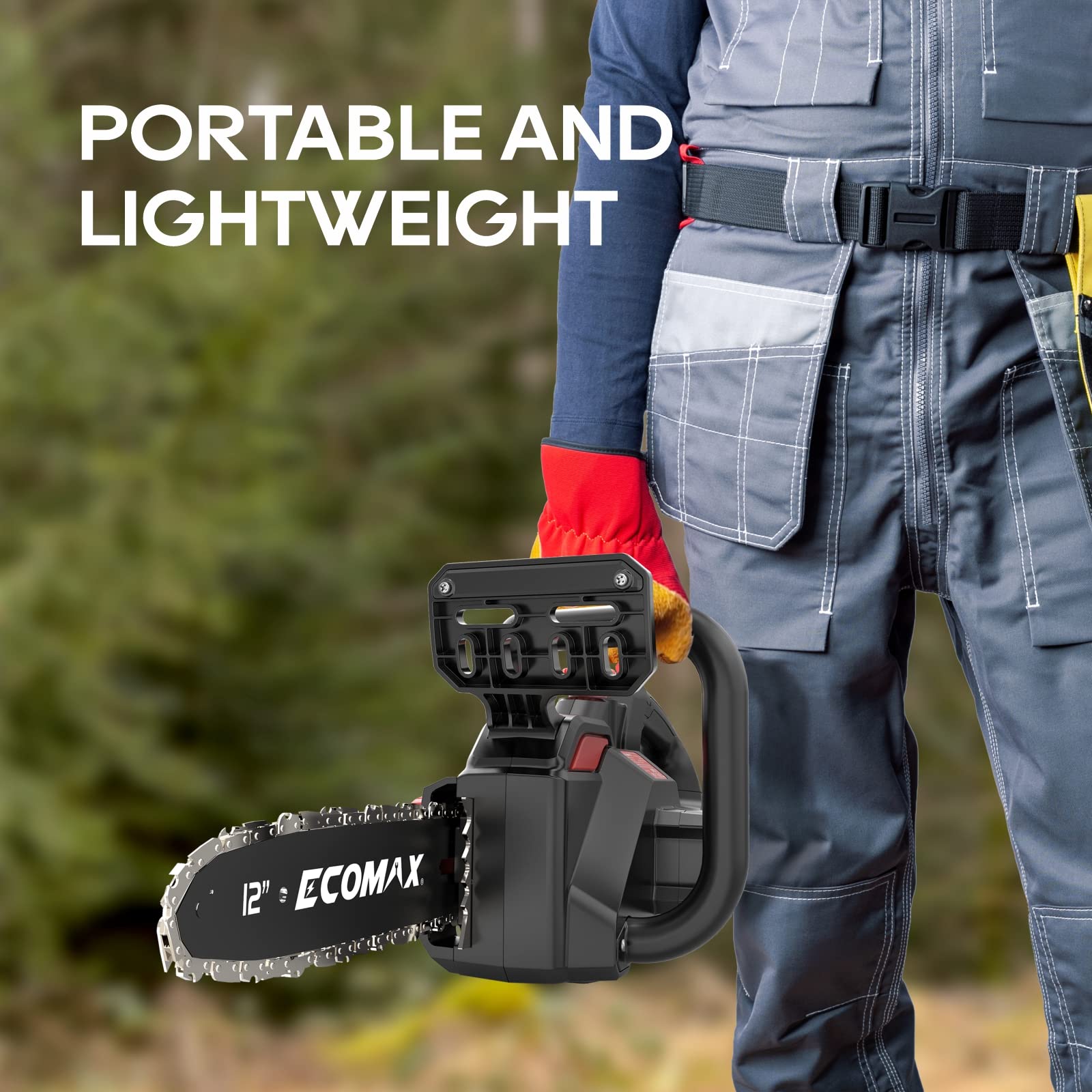 18V Cordless Electric Chainsaw 12-Inch with 4Ah Battery & Fast Charger - Powerful Double Safety Switch for Wood Cutting - Perfect for Farm, Backyard, Garden, Ranch & Tree Trimming (Model ELG05)