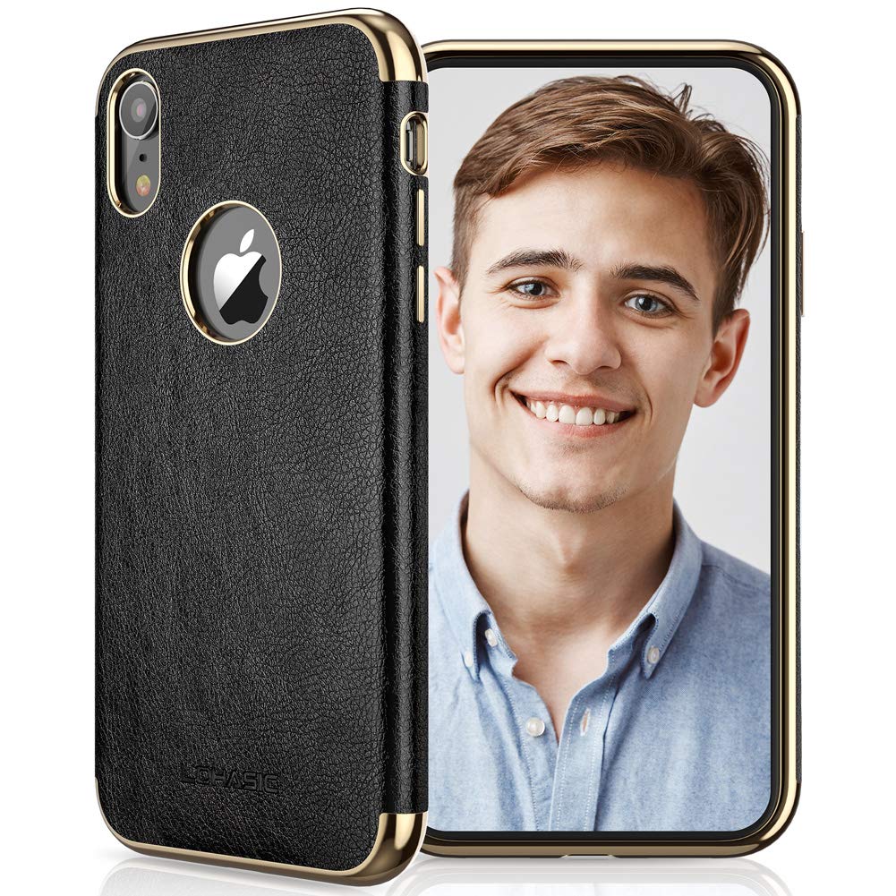 LOHASIC Premium Leather Case for iPhone XR - Slim Luxury Business Design, Non-Slip Grip, Shock-Absorbent Protection, Elegant Cover for Men & Women, Perfect for Office & Daily Use - Black