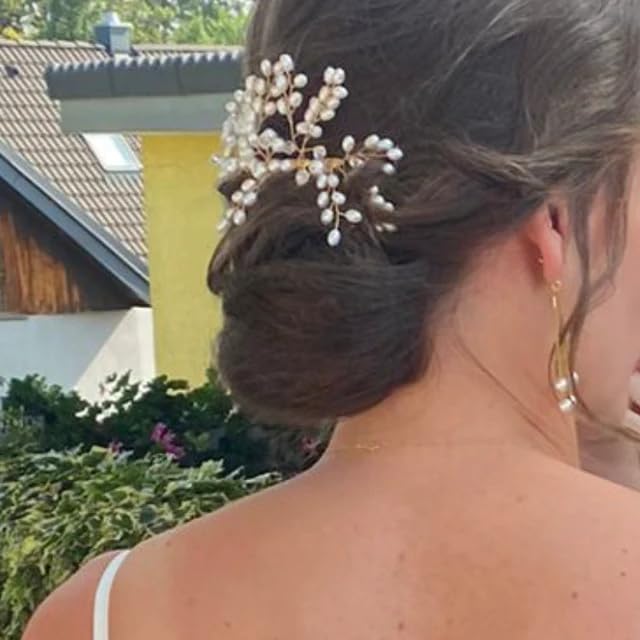 Elegant Golden Pearl Hair Comb - Bridal Hair Accessories for Wedding, Bridesmaid, and Special Occasions | Floral Hair Pin, Bun Comb, Juda Pin, Hair Jewelry Brooch | Perfect for Weddings, Prom, and Formal Events