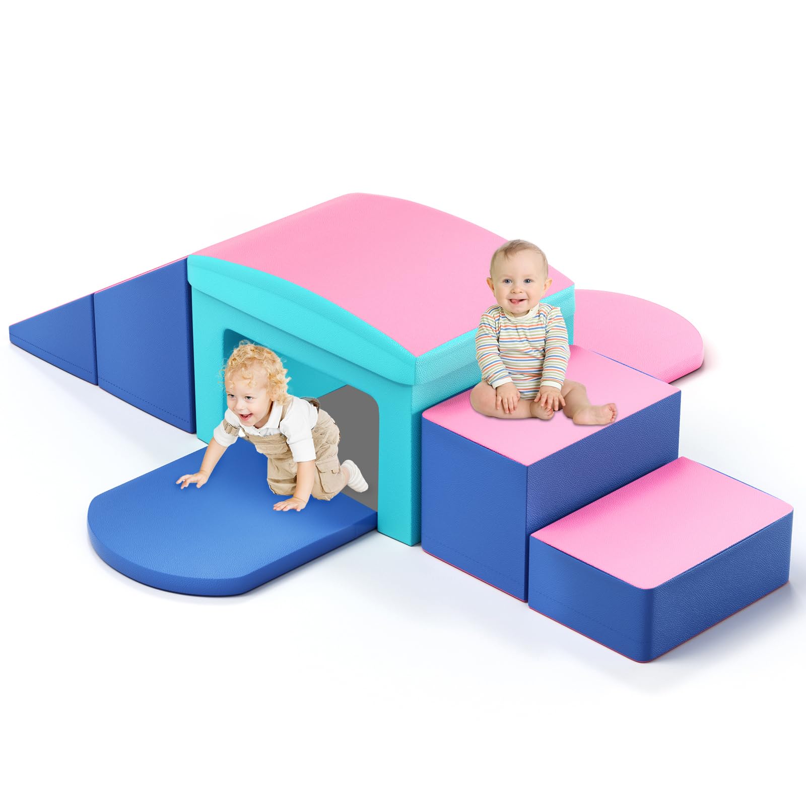 SURPCOS 6-Piece Soft Foam Climbing Set for Toddlers 1-3 Years - Indoor Play Gym with Slide, Stairs & Ramp - Safe Crawl & Climb Activity Toys for Kids (Pink) | Perfect for Home Playrooms, Daycare Centers & Preschool Motor Skill Development