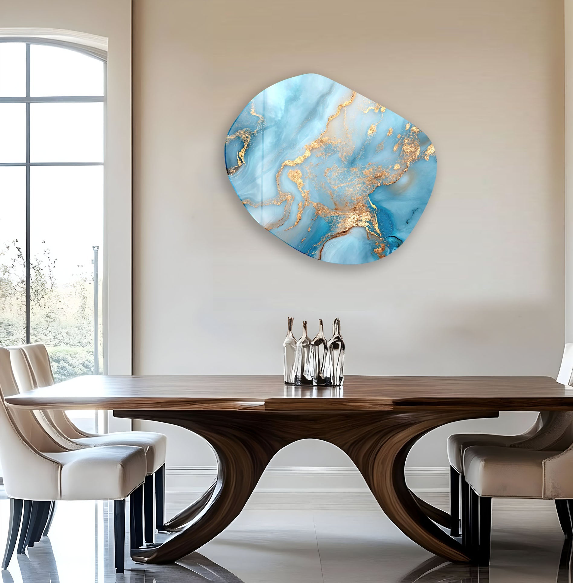 Blue Marble with Gold Sparkles Glass Wall Art - Elegant Home Decor for Living Room, Bedroom & Office - Perfect for Modern & Luxury Interior Design