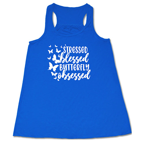 Stressed, Blessed, Butterfly Obsessed T-Shirt - Cute Butterfly Graphic Tee for Women - Perfect for Casual Wear, Gifts & Butterfly Lovers