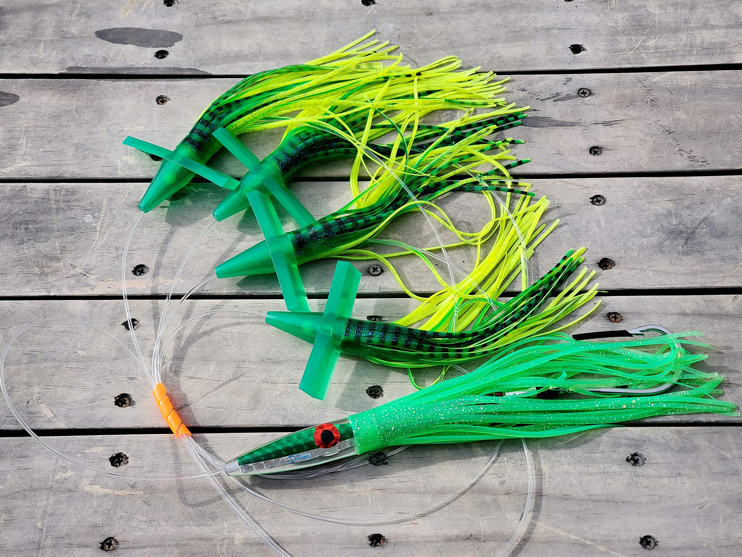 Premium Tuna Fishing Lure Kit - 222 Tuna Crack Commotion Splash Machine with Bullet Daisy Chain, 400lb Leader & 10/0 Hook - Perfect for Offshore Tuna Fishing & Big Game Saltwater Angling