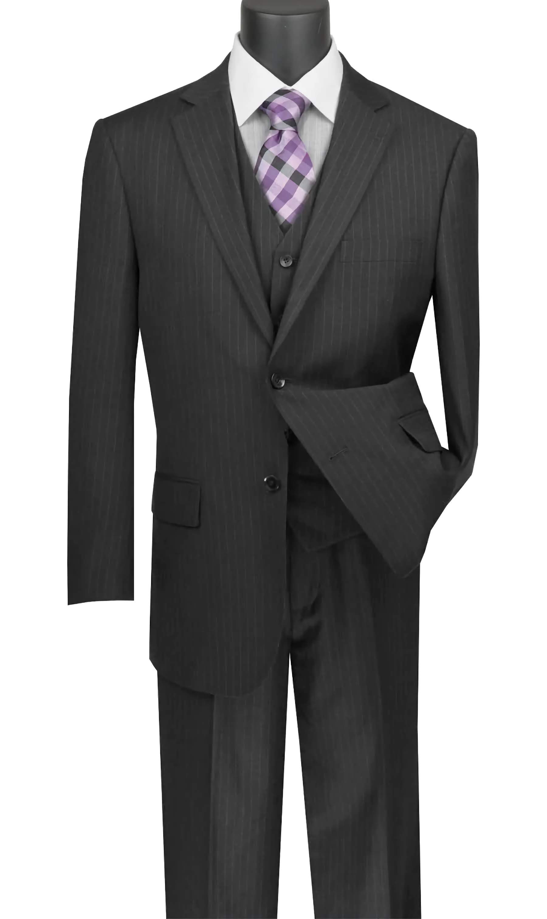 Stripe Collection Regular Fit 3-Piece Suit - 2 Button Black Tone-on-Tone Stripe Business Suit for Men | Perfect for Weddings, Office & Formal Events