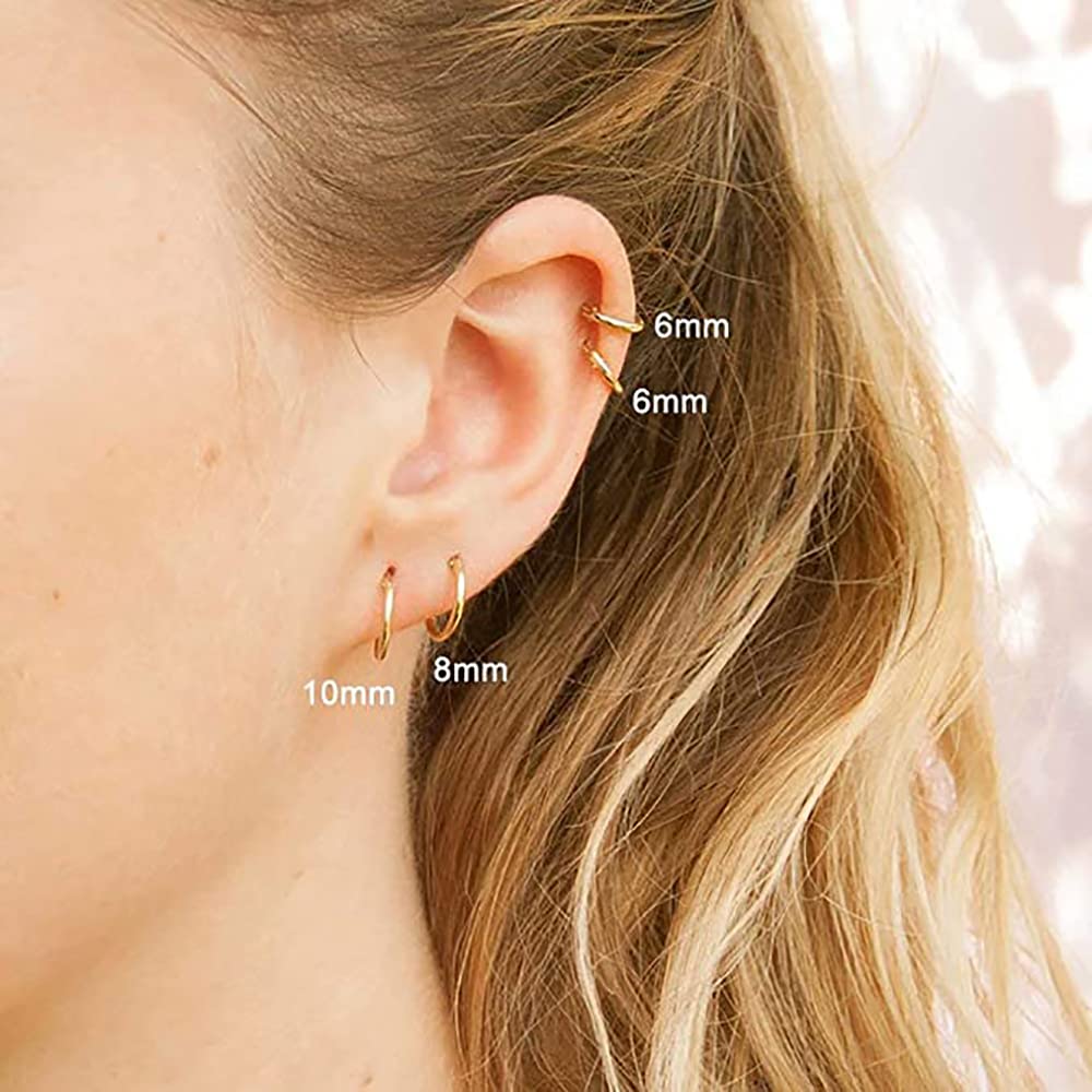 316L Surgical Stainless Steel Huggie Hoop Earrings - 6mm 8mm 10mm 11mm 12mm 14mm Hypoallergenic Cartilage Helix Earrings for Men & Women | Perfect for Daily Wear, Work, Parties & Gifts
