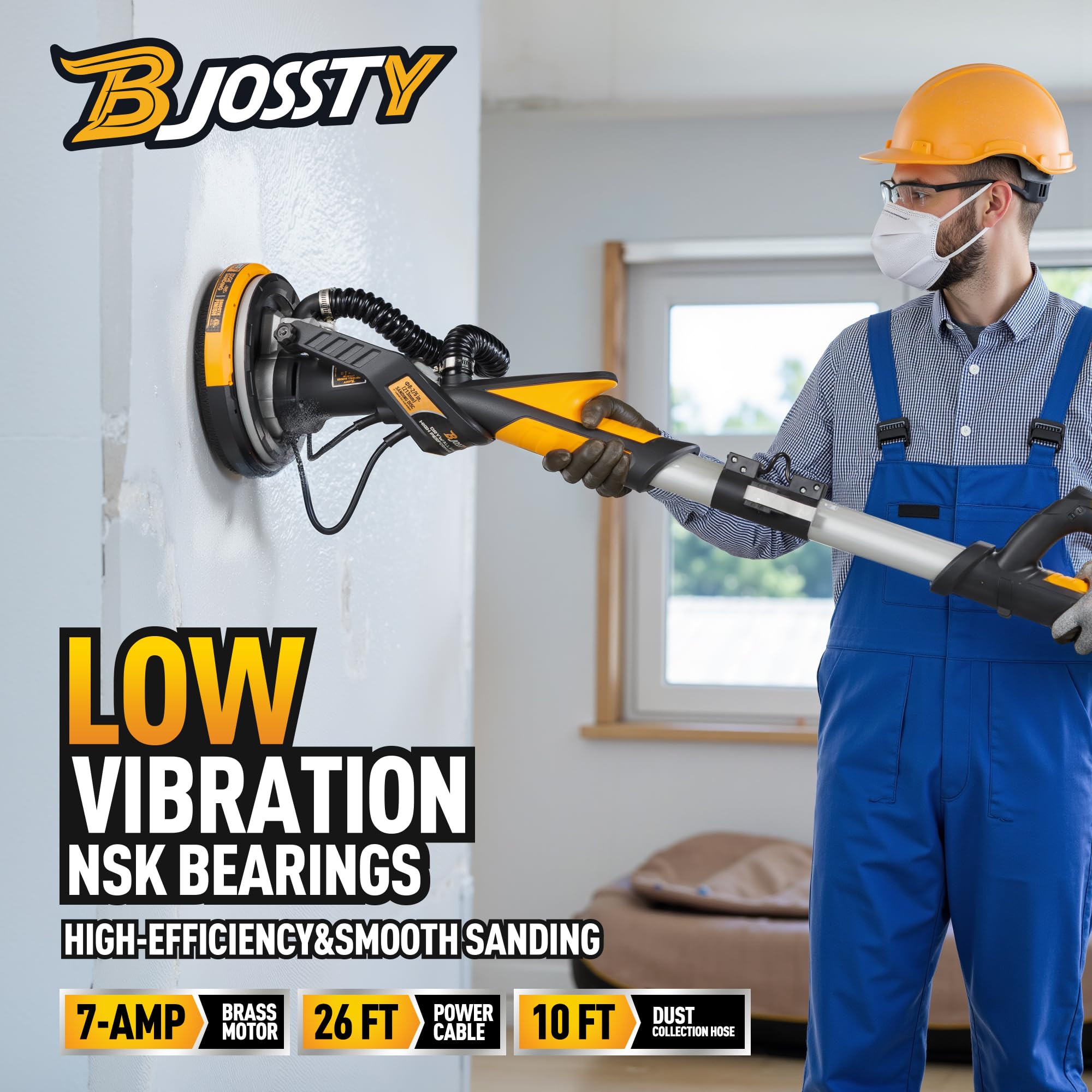 High Power 7-AMP Electric Drywall Sander with Vacuum Dust Collector - 99% Dust Removal, 7 Variable Speed 900-1800RPM - Dustless Wall Sander for Drywall, Popcorn Ceiling & Home Renovation Projects - Perfect for DIY Home Improvement and Professional Construction Work