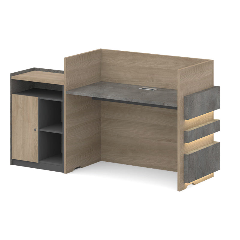 KERAN 1.8M Right Panel Reception Desk - Acacia Wood & Carbon Grey Finish | Perfect for Office Lobby, Hotel Front Desk & Corporate Reception Areas