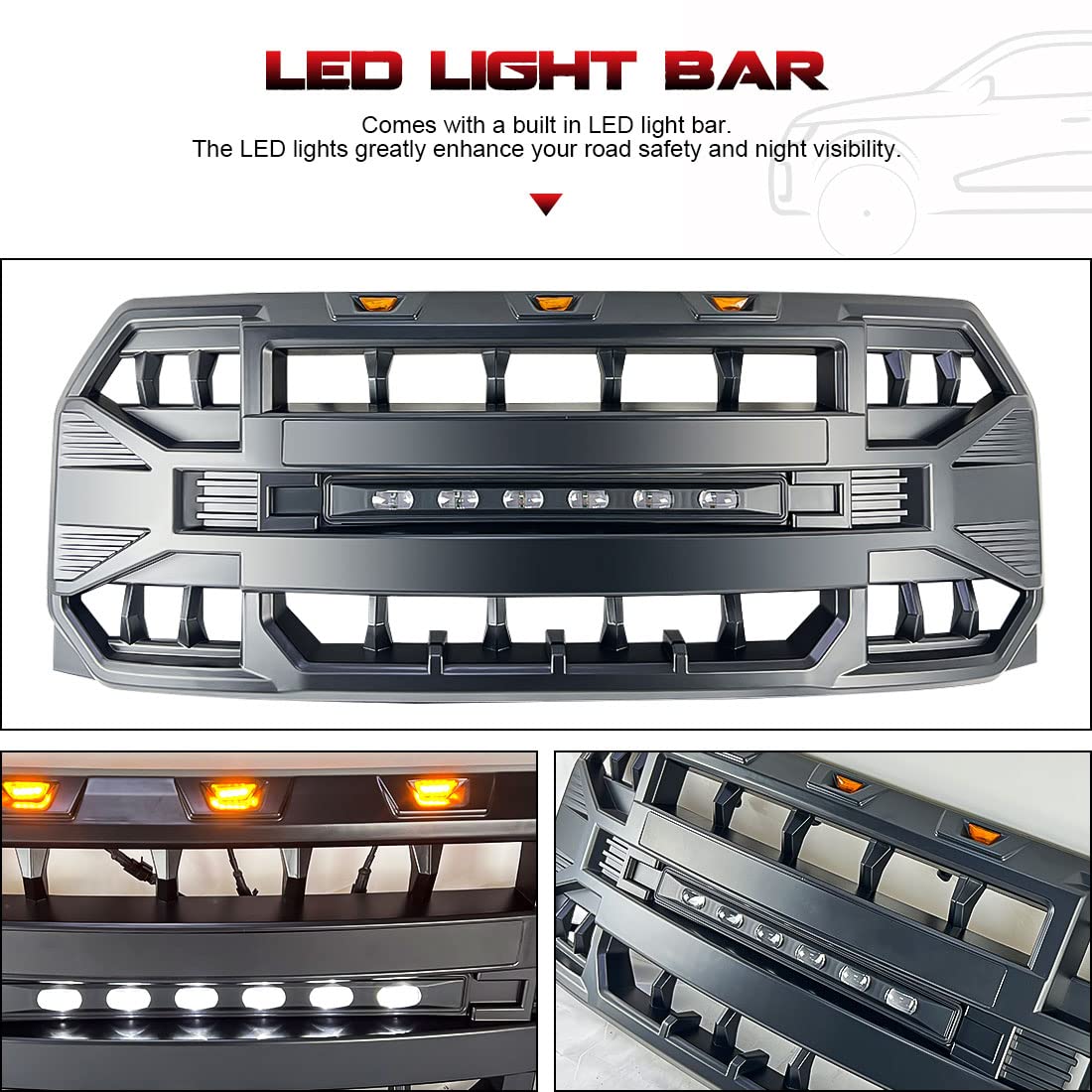 2015-2017 Ford F150 Matte Black Front Bumper Grille Replacement with Off-Road Lights | Durable Truck Grill Upgrade for Off-Roading & Daily Driving