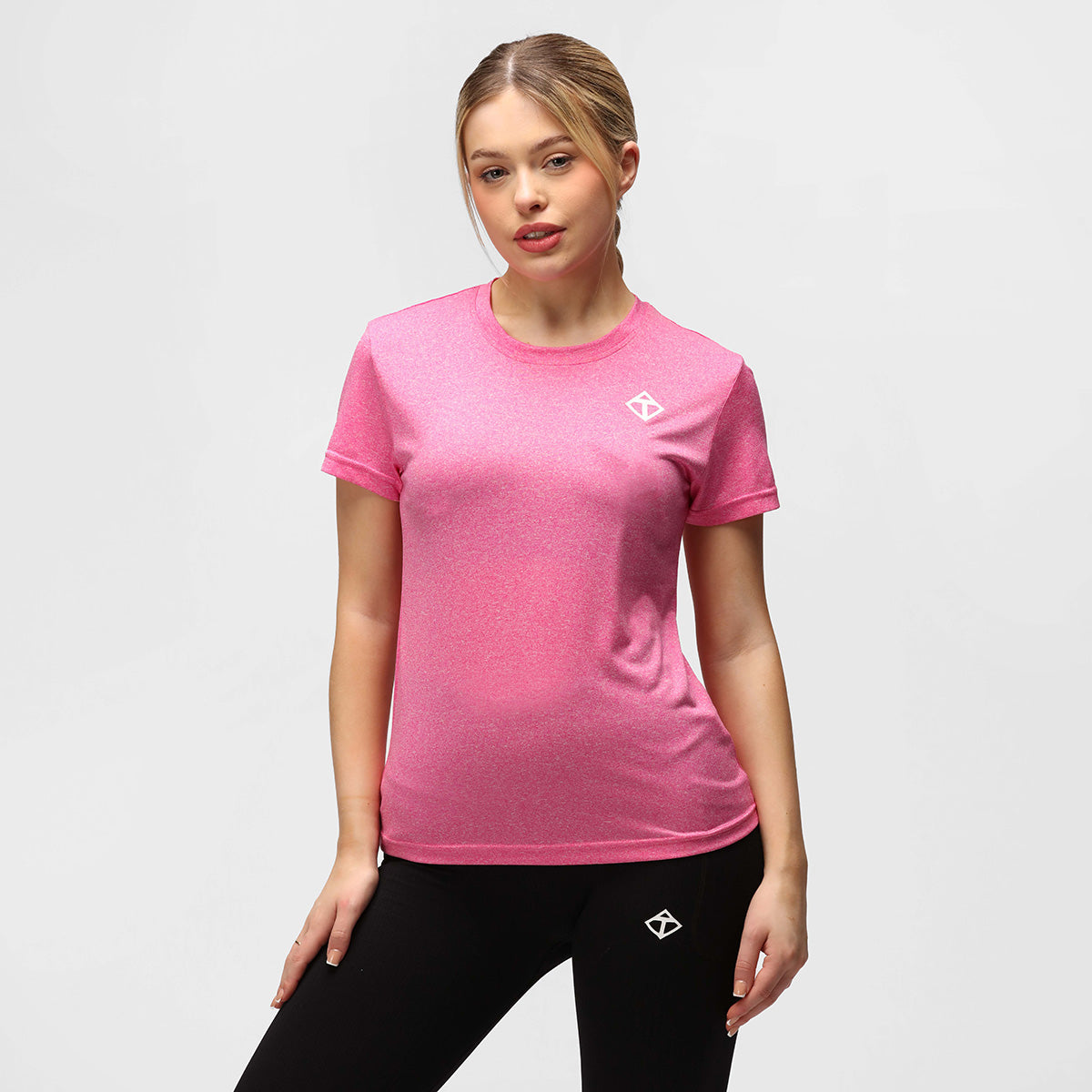 Pink Melange Diamond Women's Technical T-Shirt - Moisture Wicking, Breathable & Stylish for Workouts, Yoga & Casual Wear