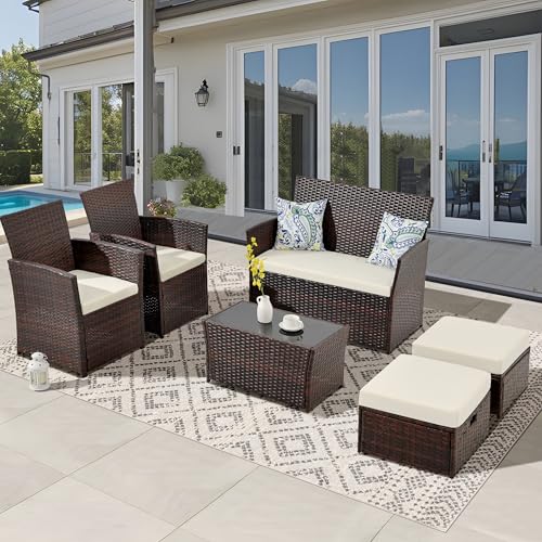 Brown Rattan + Beige Cushion