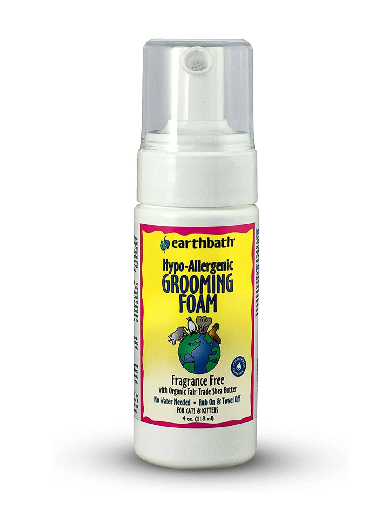 Earthbath Hypoallergenic Grooming Foam for Cats - 4oz/118ml - Gentle Waterless Shampoo for Sensitive Skin - Perfect for Travel, Spot Cleaning & Between Baths