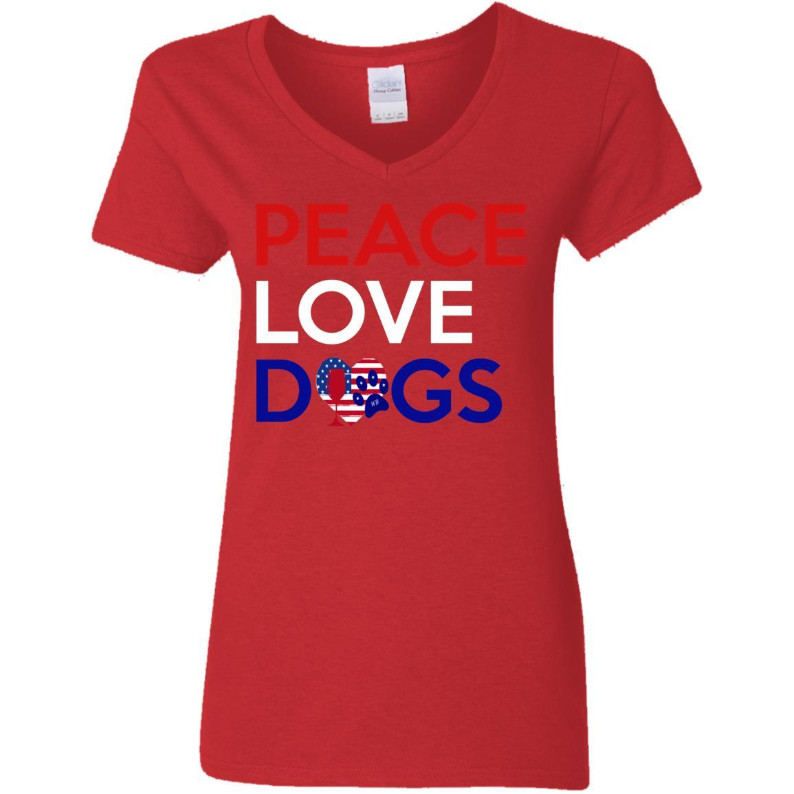 Peace Love Dogs Women's 5.3 oz V-Neck T-Shirt | Soft Cotton Casual Tee for Dog Lovers | Perfect for Casual Wear, Dog Walks & Pet Lover Gifts