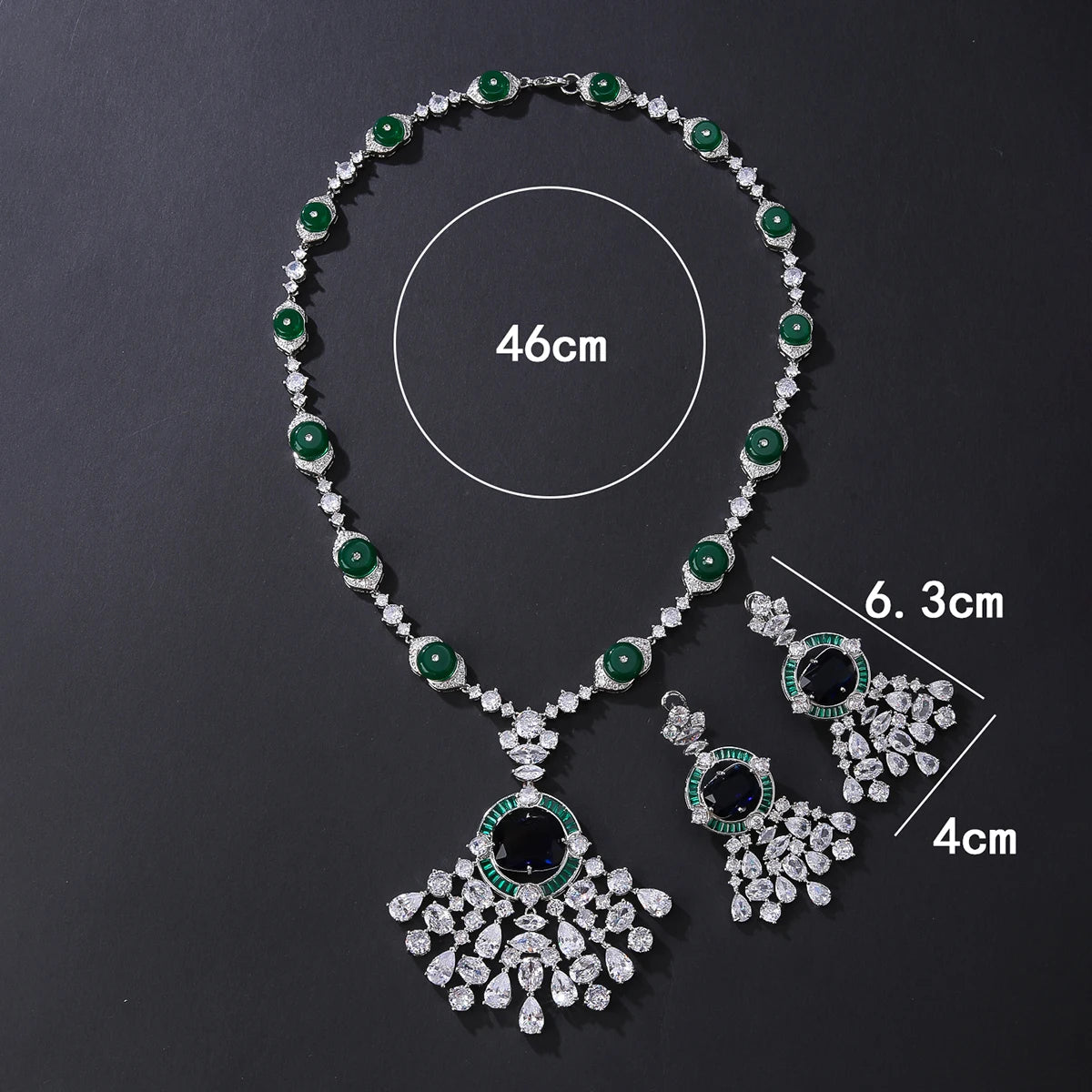 Elegant WaterDrop Cubic Zirconia Fan-Shaped Pendant Necklace & Earrings Set for Women - Luxury Party Jewelry Accessories - Perfect for Weddings, Prom, Evening Events and Special Occasions
