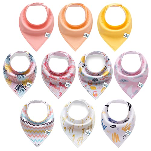 10 Pack Organic Cotton Baby Bandana Drool Bibs for Newborns & Infants - Super Absorbent, Soft & Gentle for Teething & Drooling - Perfect for Feeding, Playtime & Outfits (Girls & Boys)
