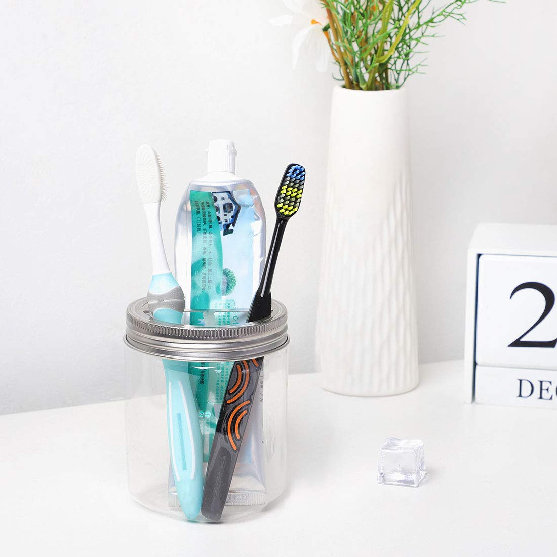 4pcs Stainless Steel Wide Mouth Mason Jar Toothbrush Holder Lids - Rustproof Bathroom Organizer Accessories for Farmhouse Decor | Perfect for Toothbrush Storage, Cotton Swab Dispenser & Bathroom Organization