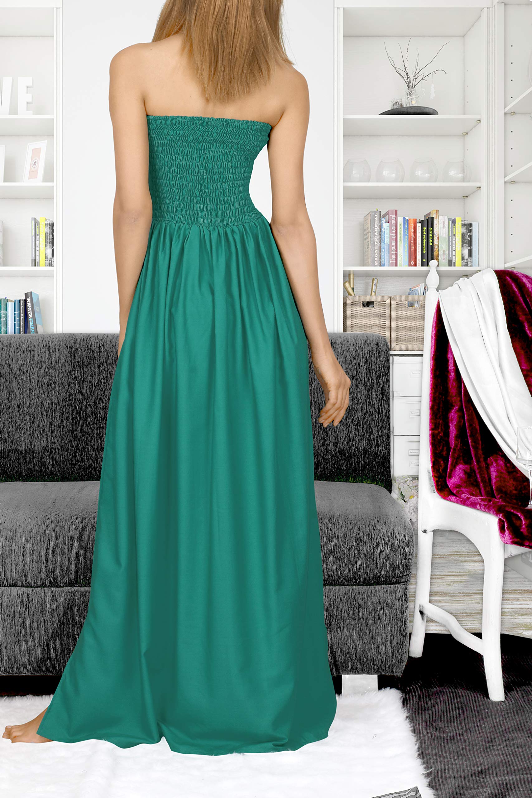 LA LEELA Women's Tube Maxi Dress - Solid Color Smock Style Summer Beach Dress for Vacation, Party & Casual Wear