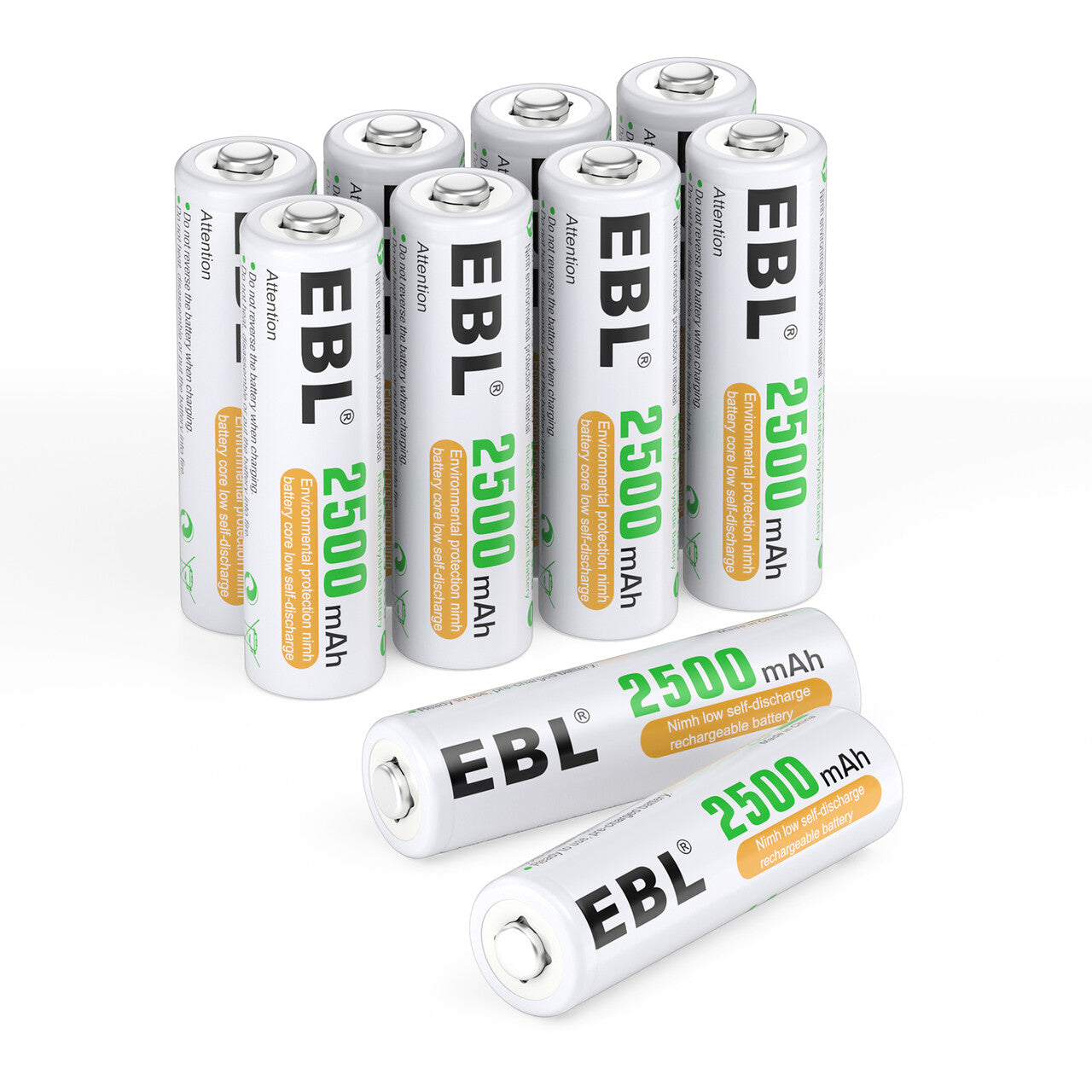 EBL AA Rechargeable Batteries 1.2V 2500mAh Ni-MH - 8 Pack High Capacity Long Lasting Power for Cameras, Flashlights, Toys, and Electronic Devices