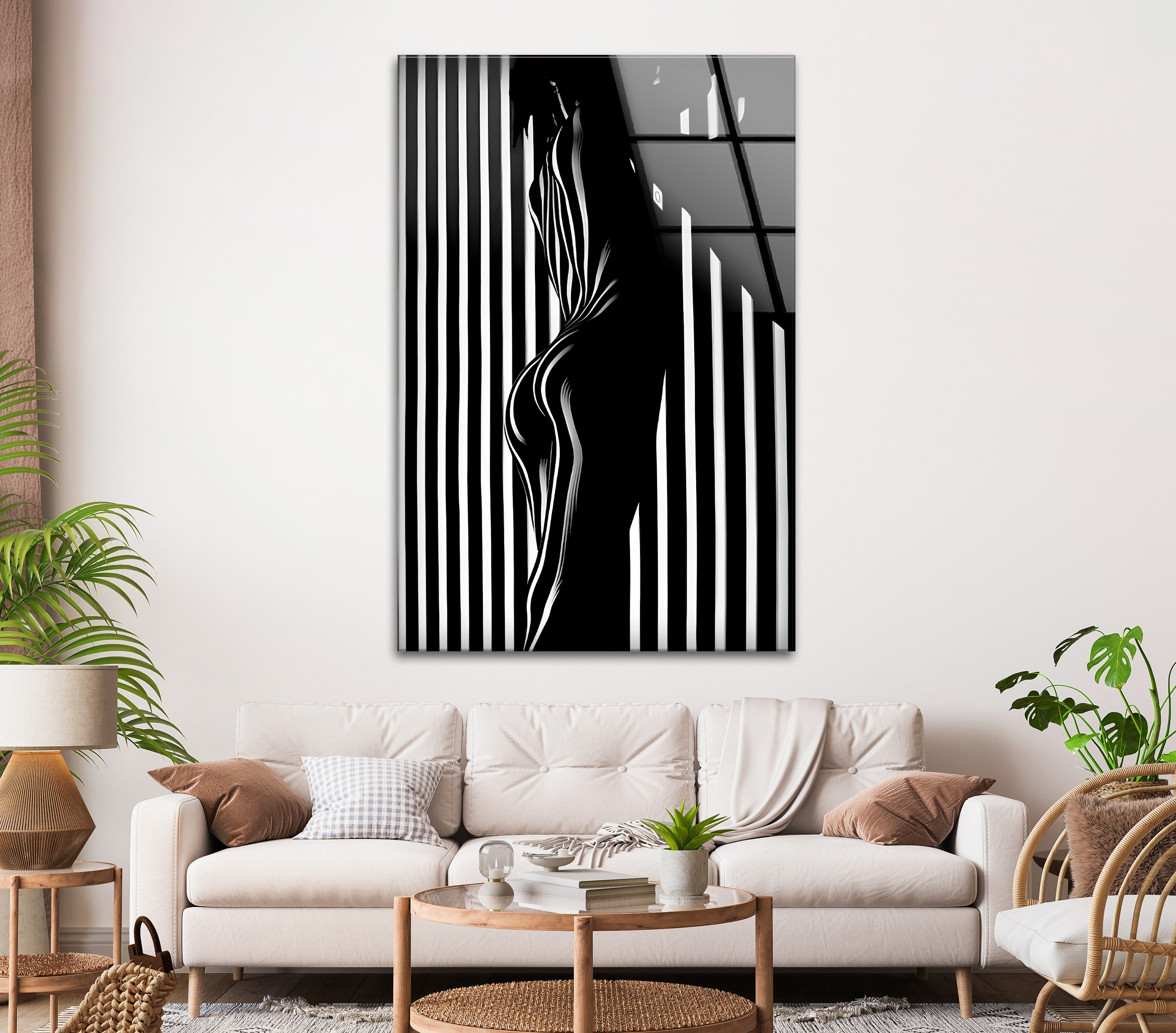 Abstract Silhouette Black and White Glass Wall Art - Modern Home Decor for Living Room, Bedroom & Office