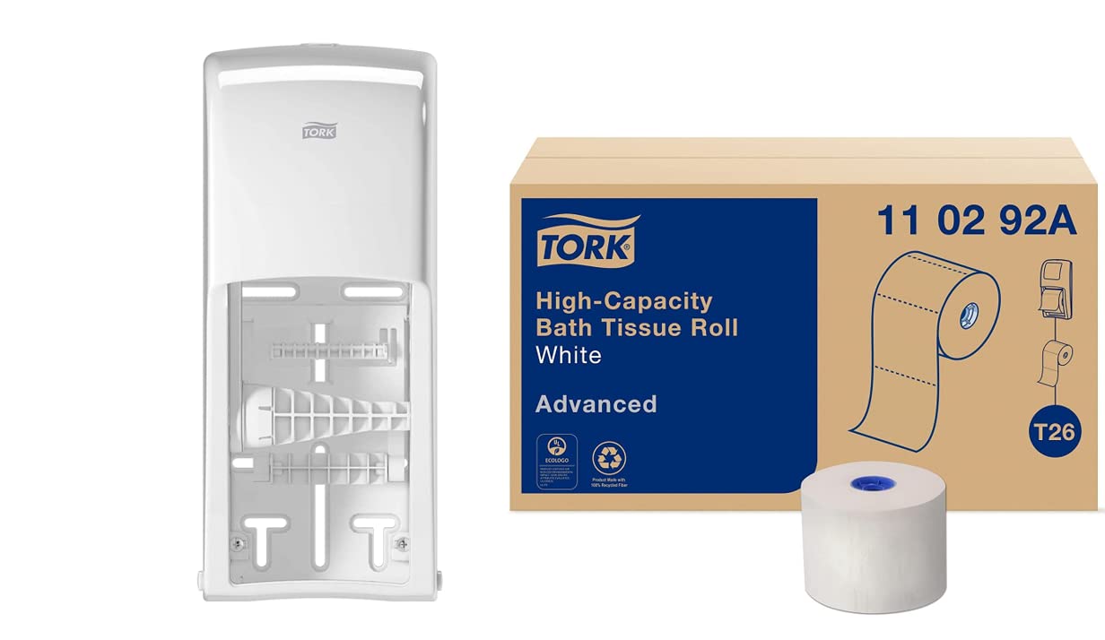 Tork Twin Toilet Paper Roll Dispenser with Refill - White (T26) | 36 Rolls x 1000 Sheets | Commercial & Home Bathroom Tissue Holder for High-Traffic Restrooms, Offices & Household Use