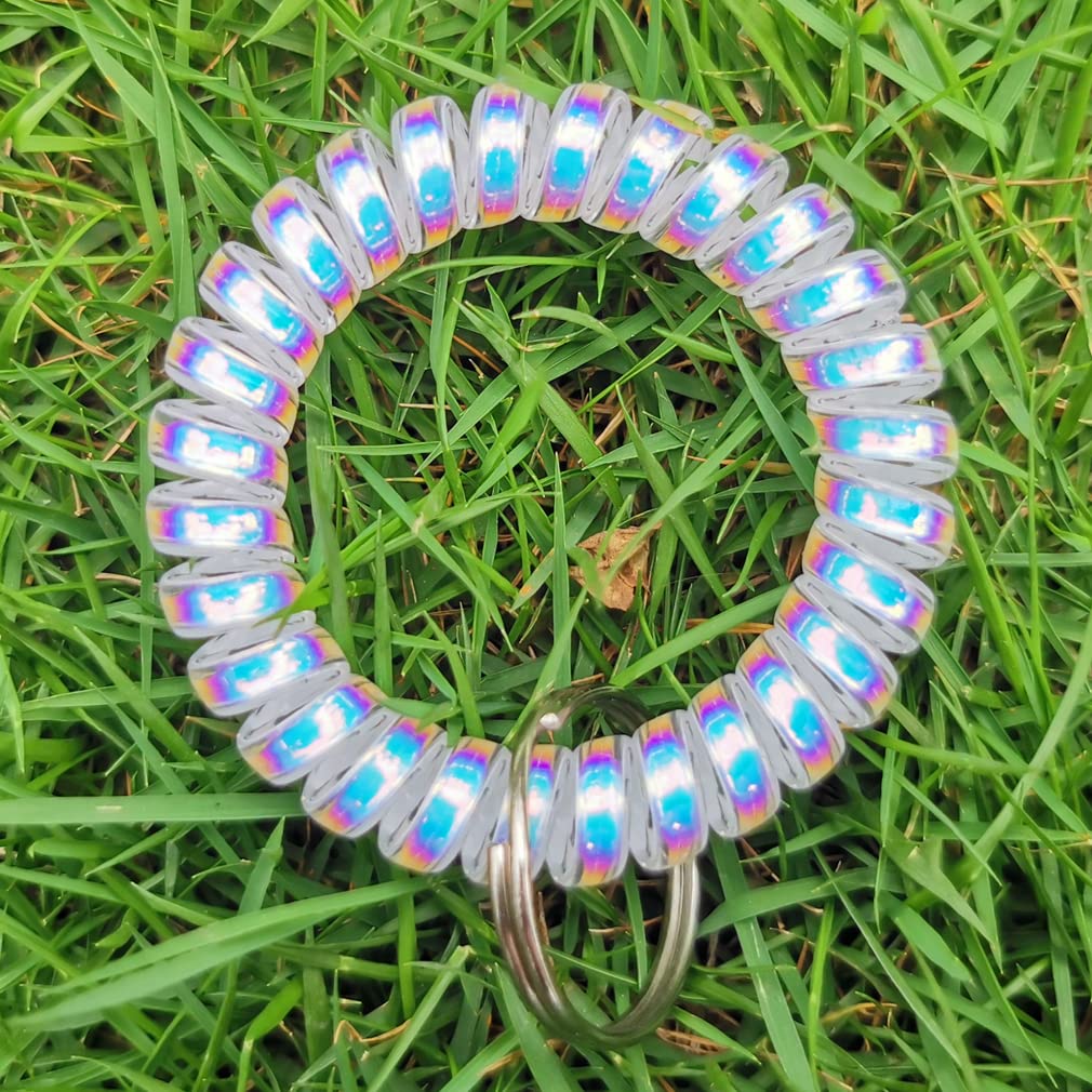 Iridescent Stretchy Spiral Wrist Coil Keychain Bracelet - Pack of 3 (White) | Durable Spring Ring Holder for Keys, Jewelry & Accessories | Perfect for Key Organization, Gift Giving & Fashion Accessories
