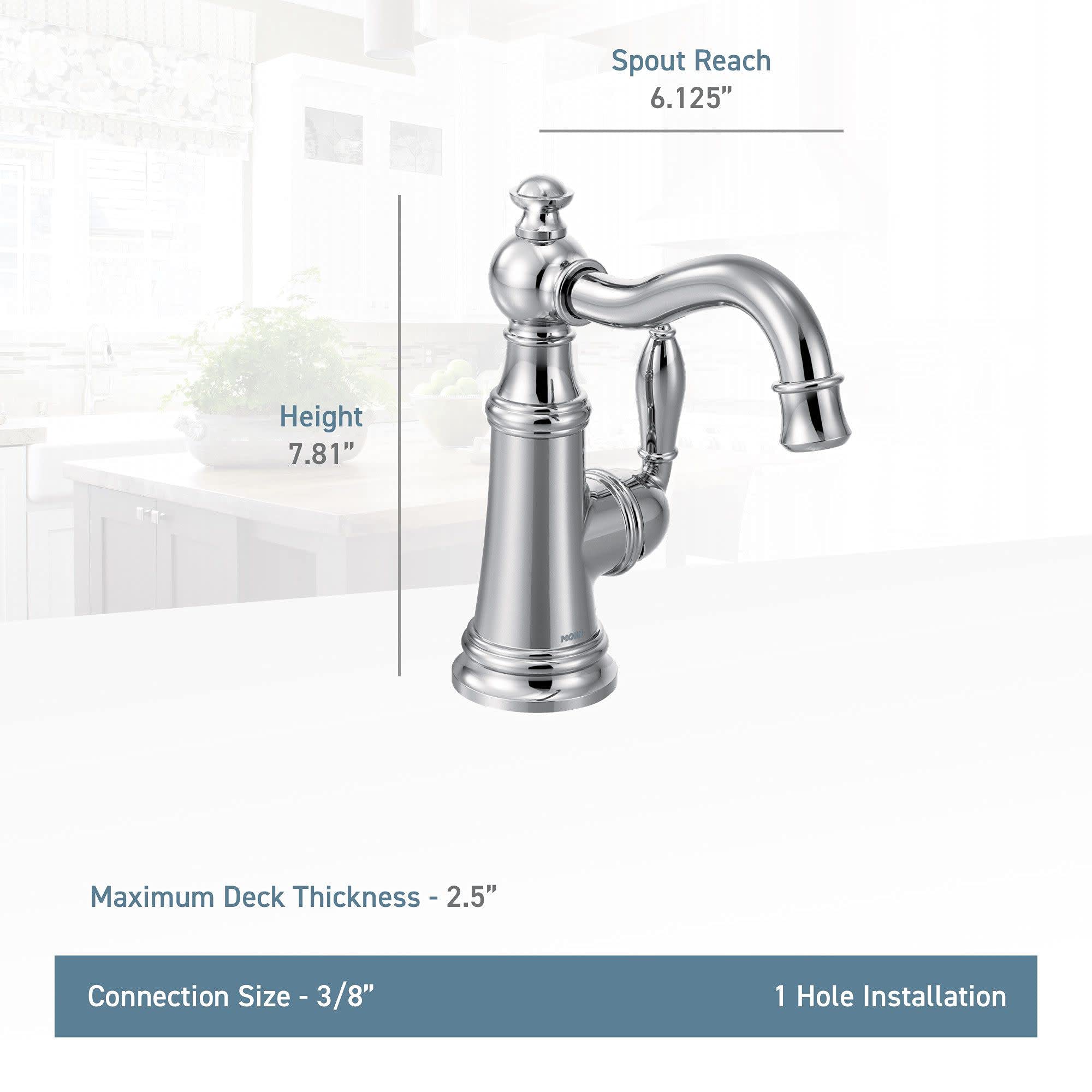 Moen S62101SRS Weymouth Single Handle Traditional Bar Faucet - Spot Resist Stainless Steel Kitchen Sink Faucet for Bar, Prep Sink & Wet Bar Areas