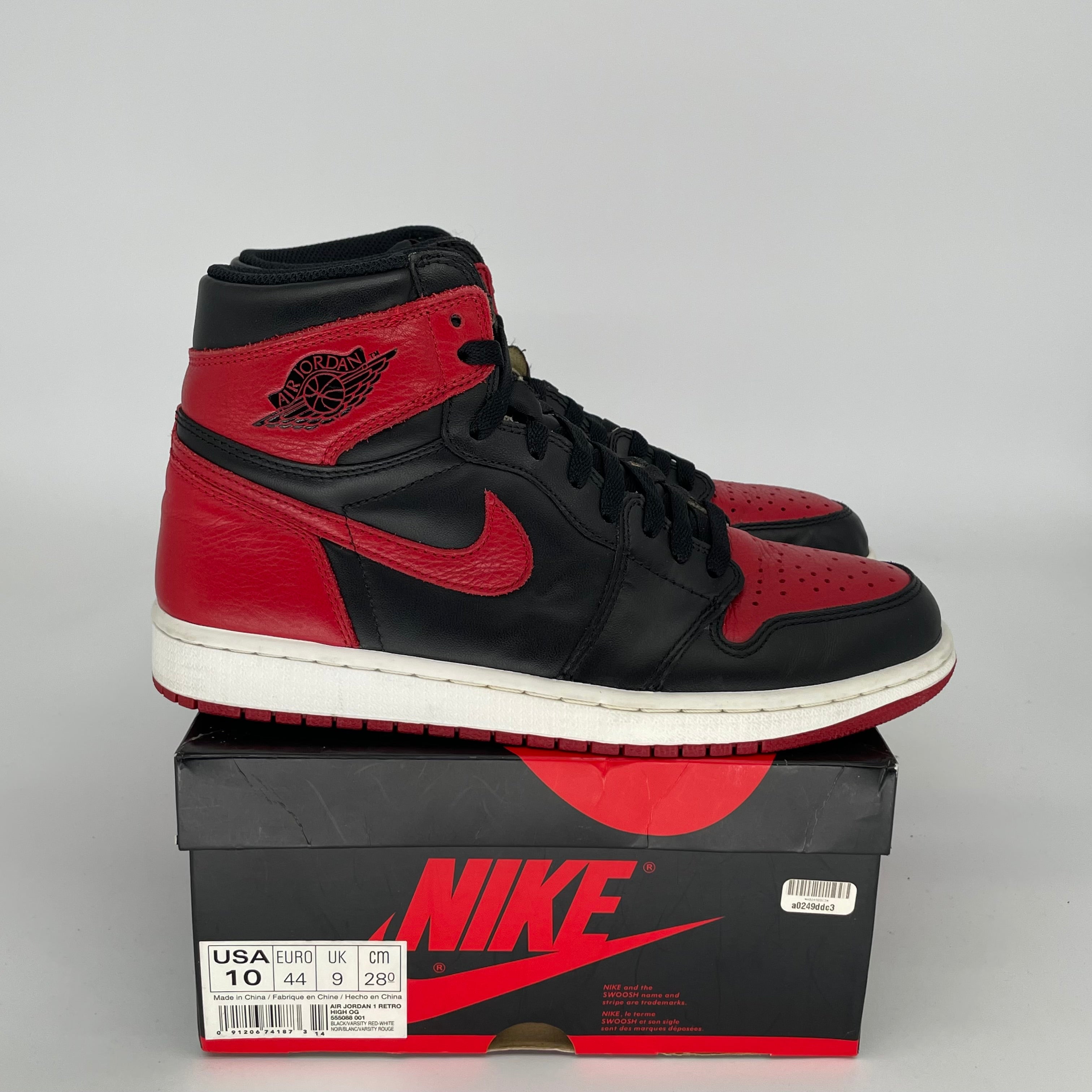 Original: AIR JORDAN 1 BRED SIZE 10 555088 001   Optimized: Authentic Air Jordan 1 Retro High OG 