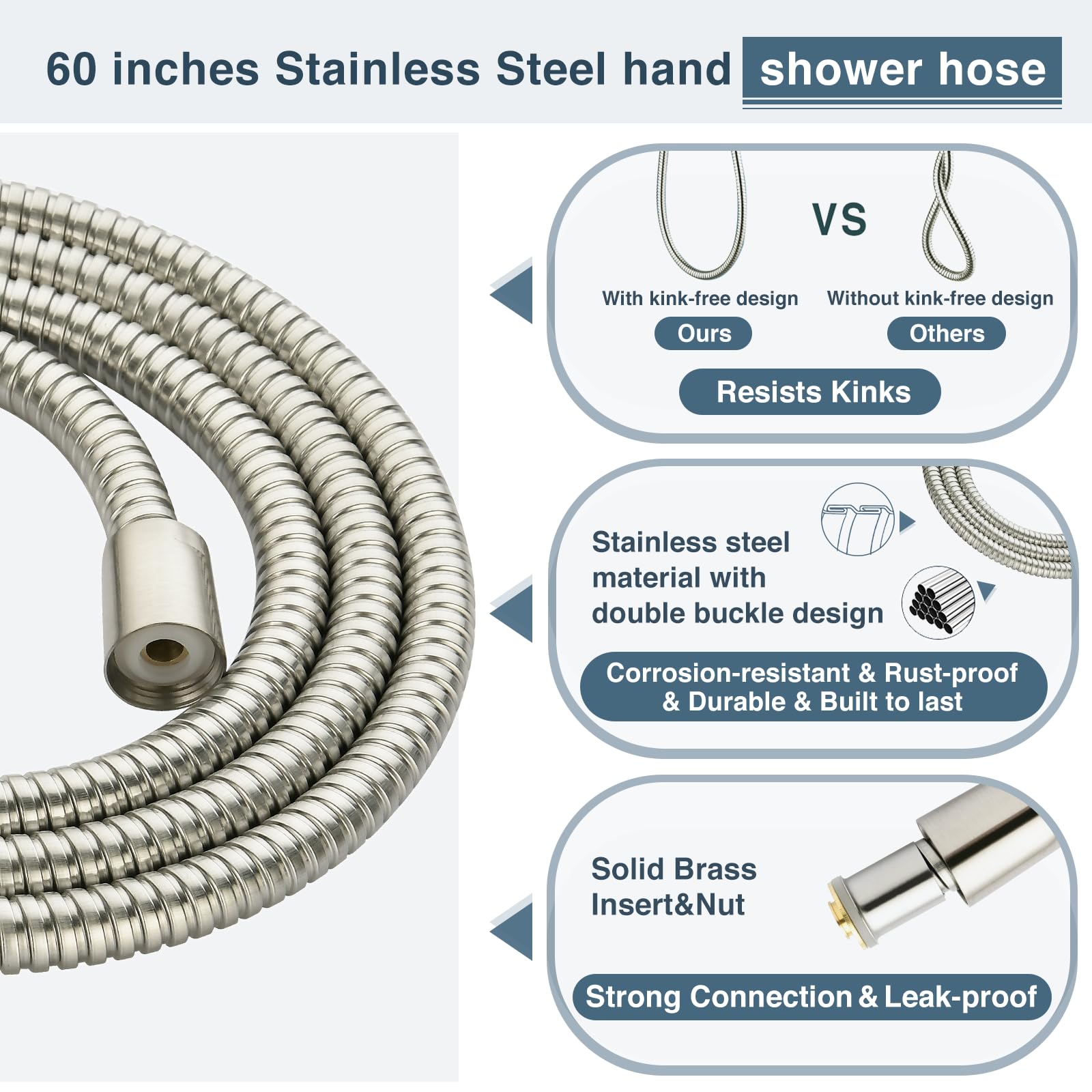 BRIGHT SHOWERS Luxury Rain Shower System - 60 Inch Adjustable Rainfall Shower Head with Handheld Spray & Brushed Nickel Stainless Steel Hose - Perfect for Spa-Like Bathroom Experience & Relaxing Shower Time