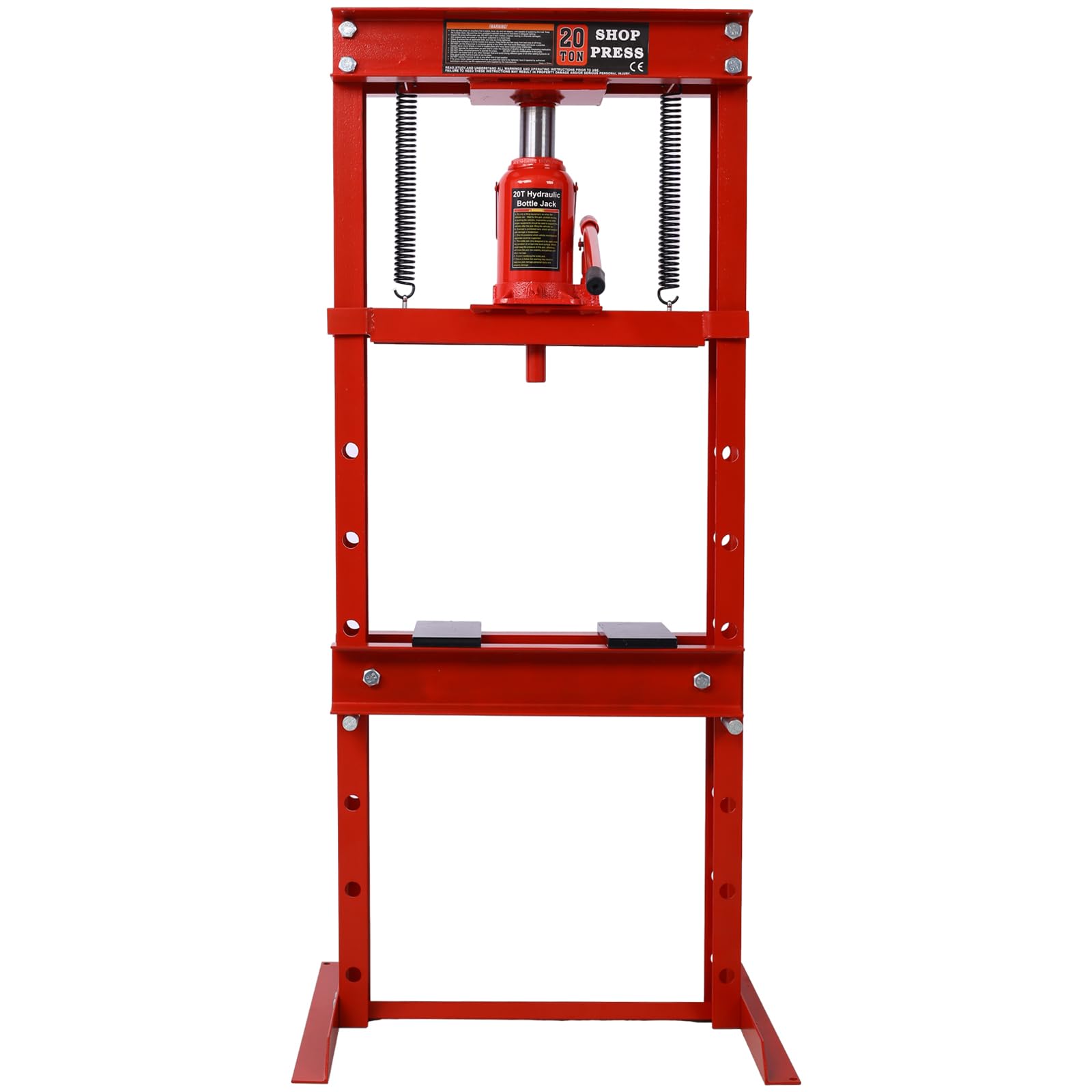 20 Ton Hydraulic Shop Press - Heavy Duty H-Frame Floor Mount Hydraulic Press with Adjustable Height Work Table & Press Plates | Ideal for Car Repair, Metalworking, and Garage Use (Red)
