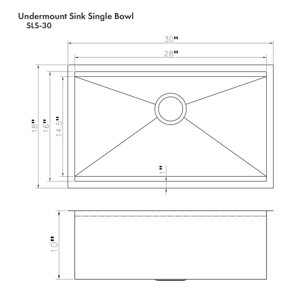 ZLINE 30-Inch Undermount Single Bowl Kitchen Sink - Stainless Steel with Bottom Grid & Accessories | Multiple Color Options (SLS-30) | Perfect for Modern Kitchens, Remodeling & Chef-Grade Food Prep