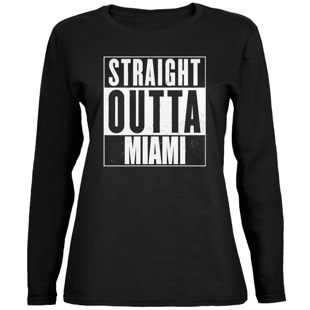 Old Glory Straight Outta Miami Black Women's Long Sleeve T-Shirt - Large Size | Comfortable Casual Wear for Everyday Outfits & Miami Street Style