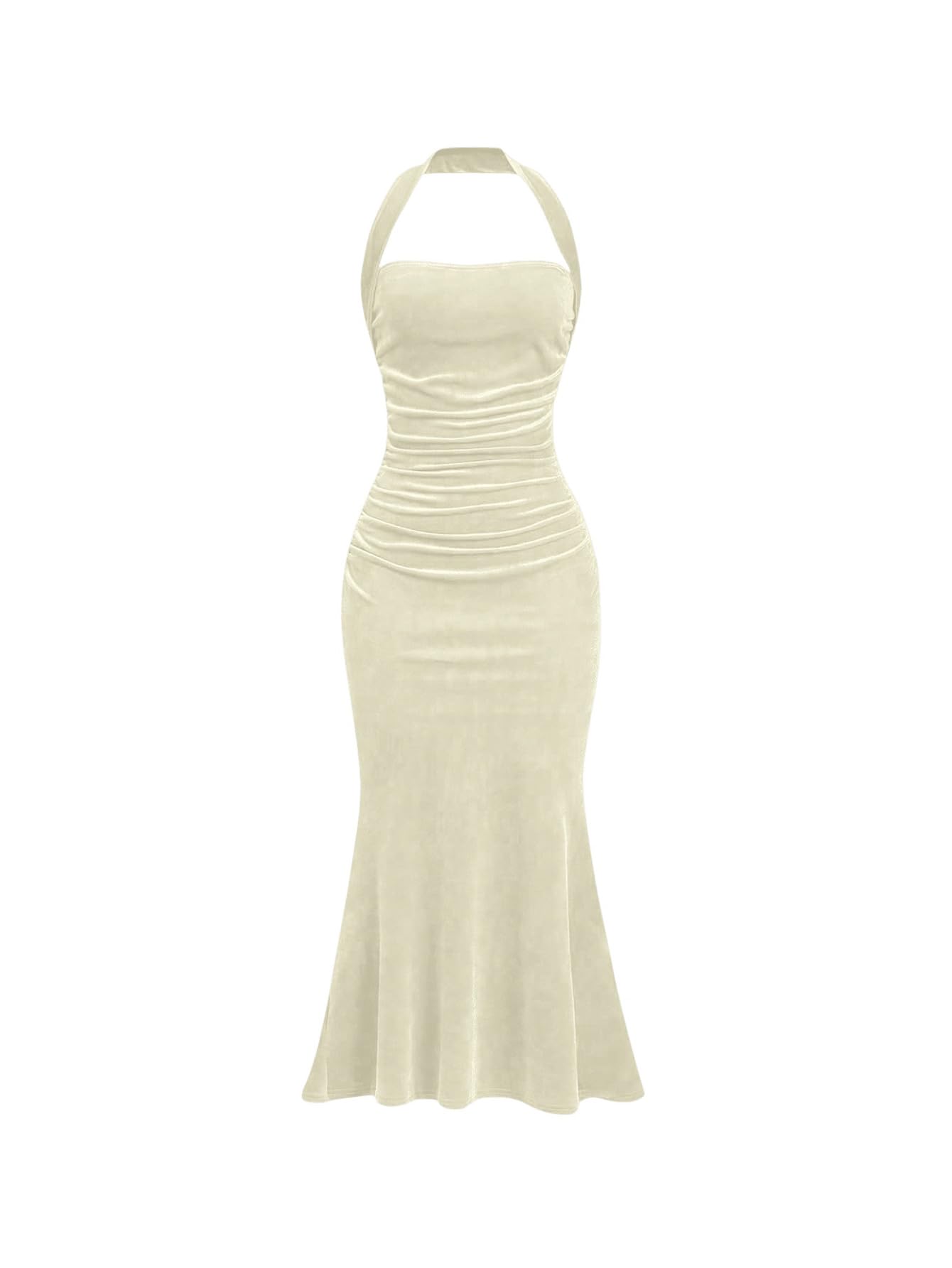 Verdusa Women's Sexy Backless Halter Neck Velvet Bodycon Dress - Elegant Fishtail Evening Gown for Cocktail Party, Prom, Date Night & Special Occasions