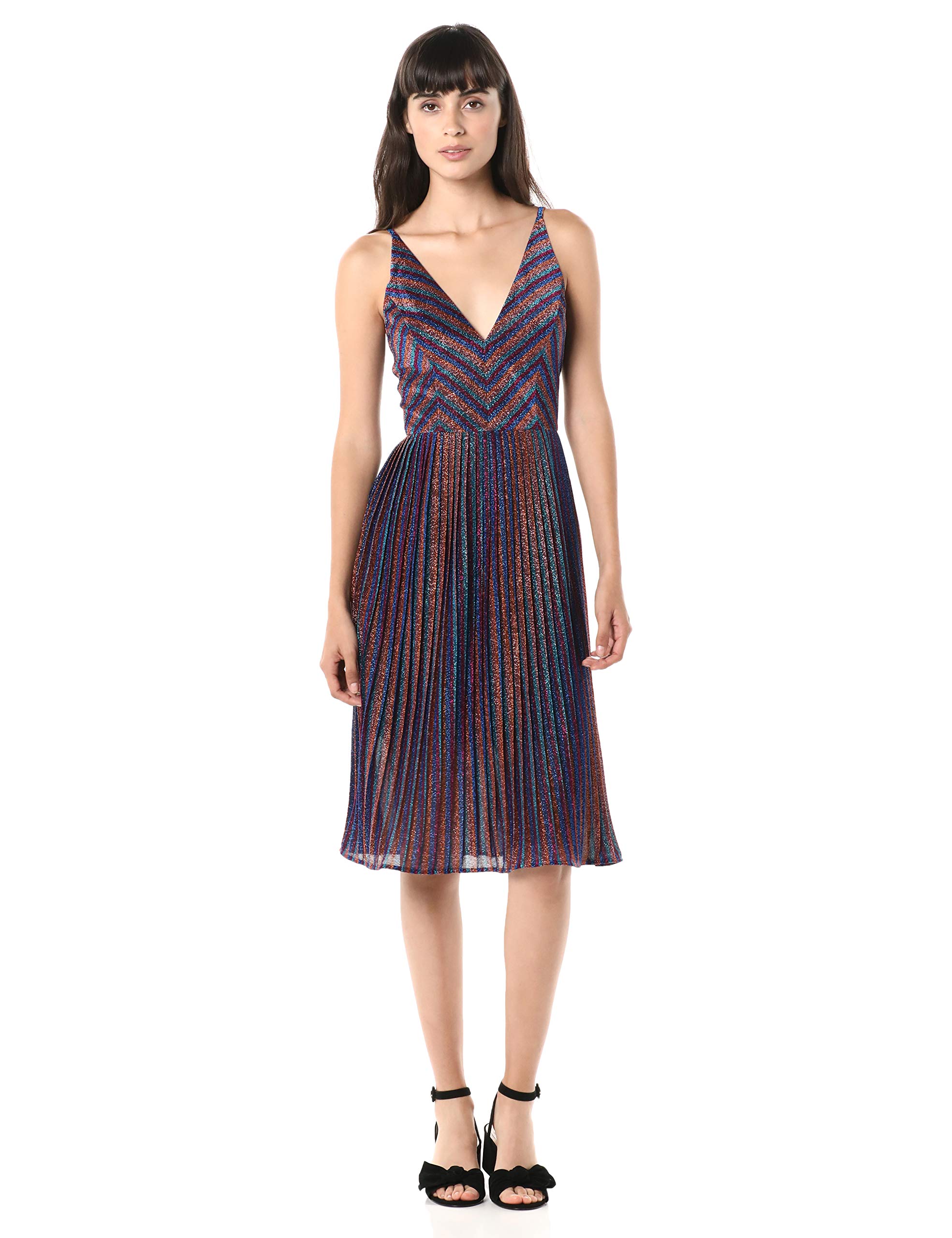 Dress the Population Women's Haley Sleeveless V-Neck Fit & Flare Pleated Party Dress - Elegant Cocktail & Evening Gown for Weddings, Galas & Special Occasions