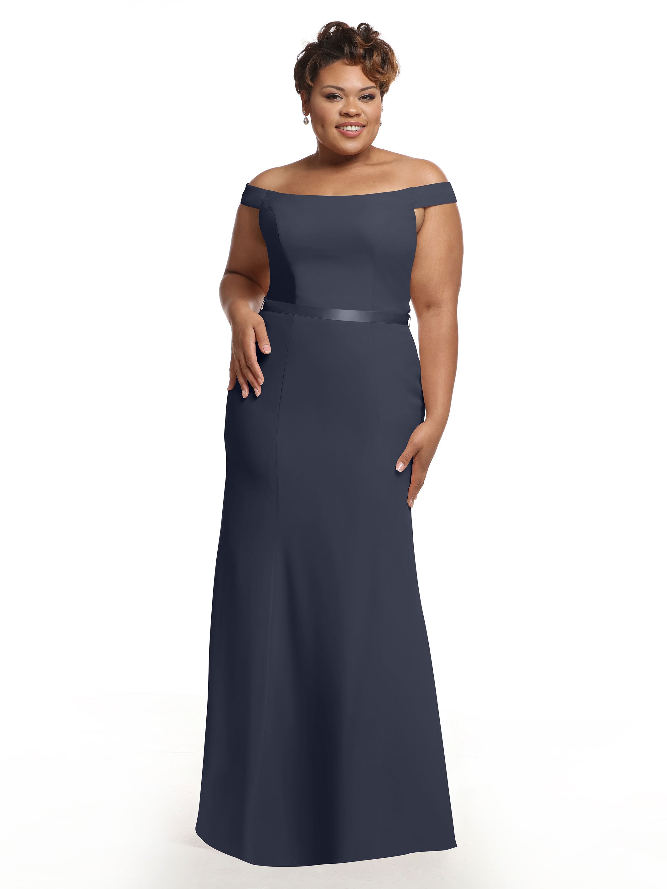 Elegant Off-The-Shoulder Chiffon Bridesmaid Dress with Ribbon Belt - Flowy Fit & Flare Design for Weddings, Parties & Special Occasions | Style #80079