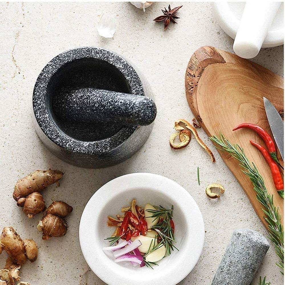 Natural Stone Mortar and Pestle Set - Large Stone Grinder Bowl for Guacamole, Herbs, Spices, Garlic & Ginger - Perfect for Grinding Seasonings & Making Fresh Salsas in Your Kitchen