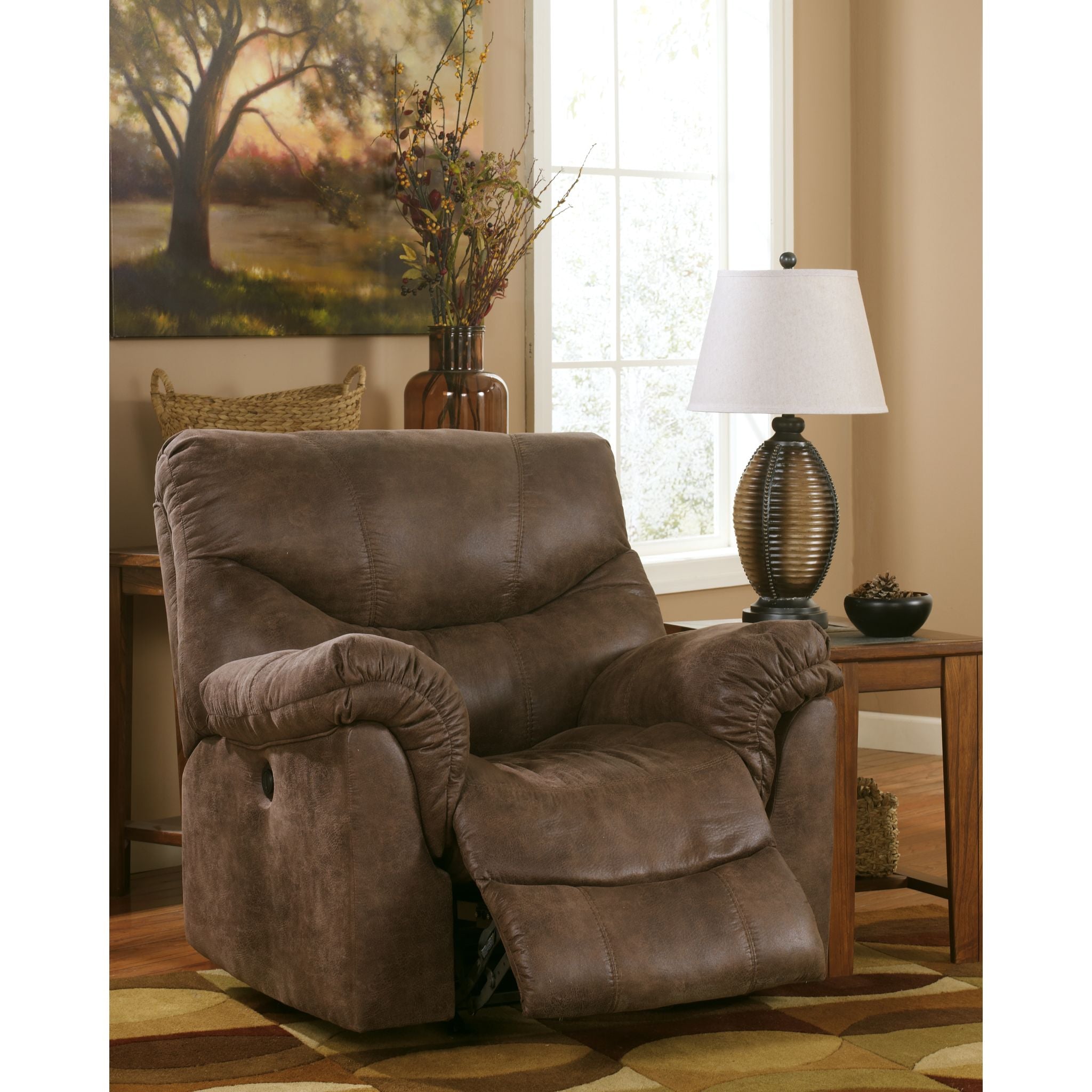 Alzena Rocker Recliner Chair - Comfortable Leather Living Room Reclining Chair with Footrest, Swivel & Massage (Gunsmoke) - Perfect for Relaxing, Watching TV & Napping