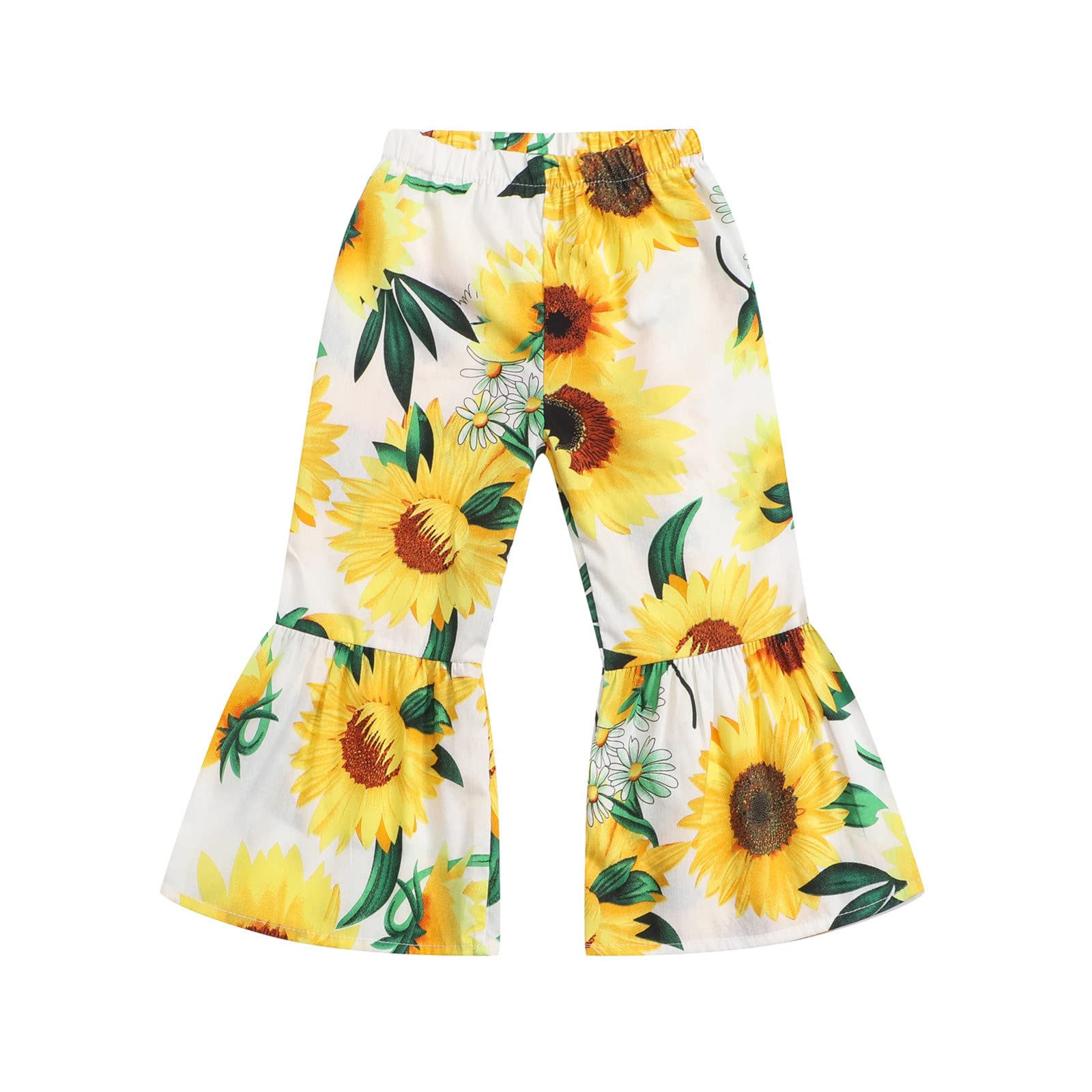 Girls' Stretchy Flare Pants with Sunflower Print & Ruffled Fleece Trim - Soft Toddler Leggings for Playdates, Preschool & Winter Outfits 2023