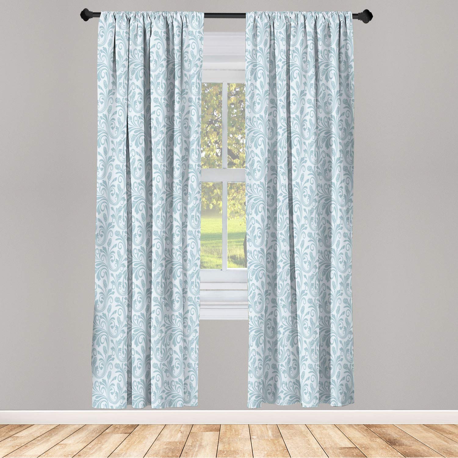 Ambesonne Floral Window Curtains | Medieval Victorian Baroque Bloom Design | Lightweight Decorative 2-Panel Set with Rod Pocket | 28