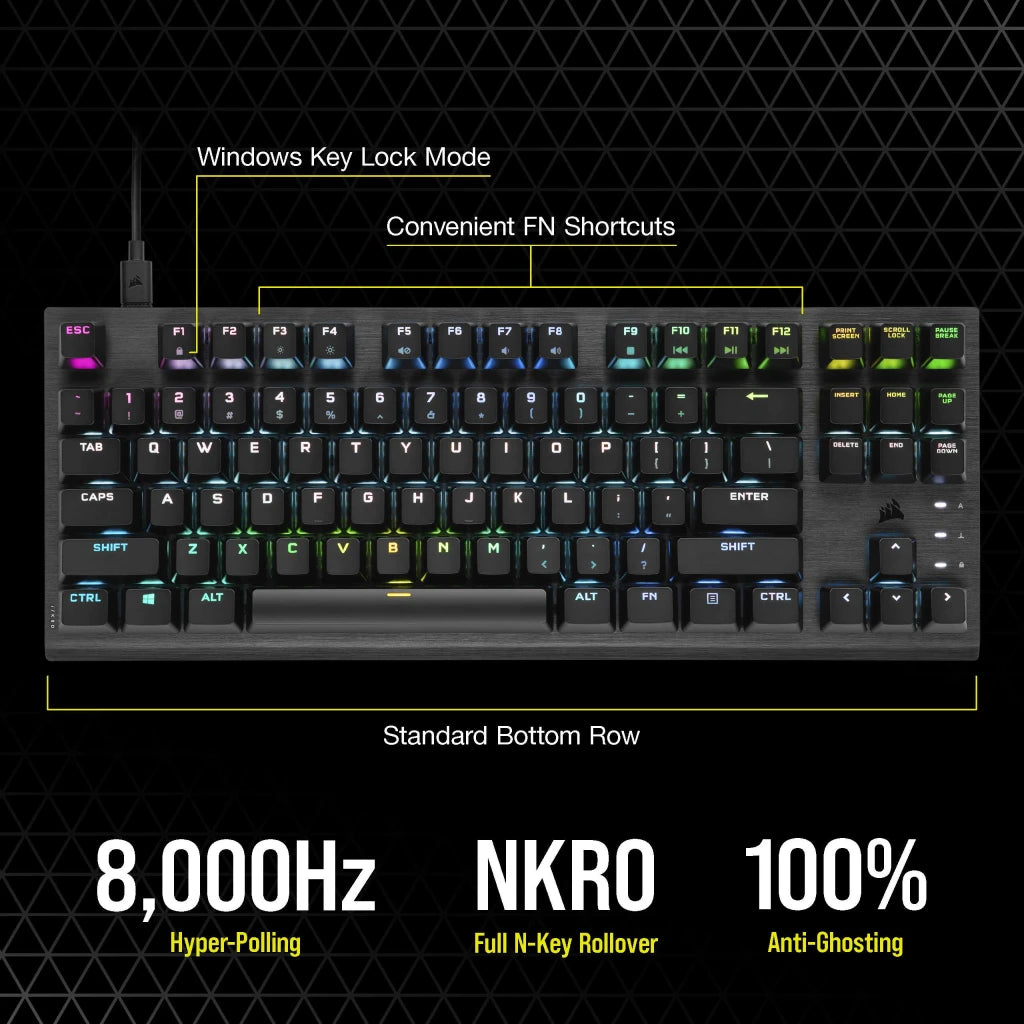 Corsair K60 PRO TKL Mechanical Gaming Keyboard - RGB Backlit, Cherry MX Red Switches, Compact Tenkeyless Design for PC Gamers - Perfect for Esports, Streaming & Office Work