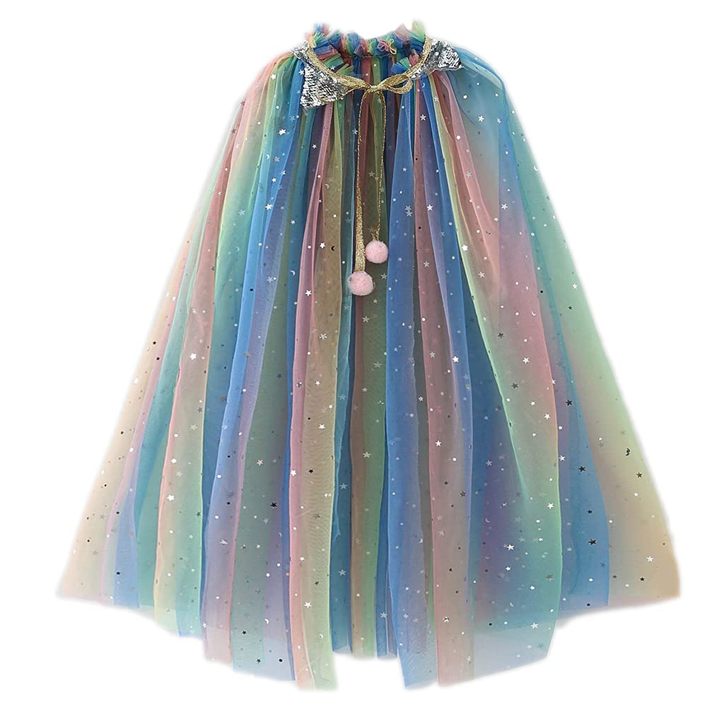 Sparkly Sequin Princess Cape Cloak - Colorful Fancy Dress Costume for Girls | Kids Party, Cosplay, Halloween & Birthday Dress Up