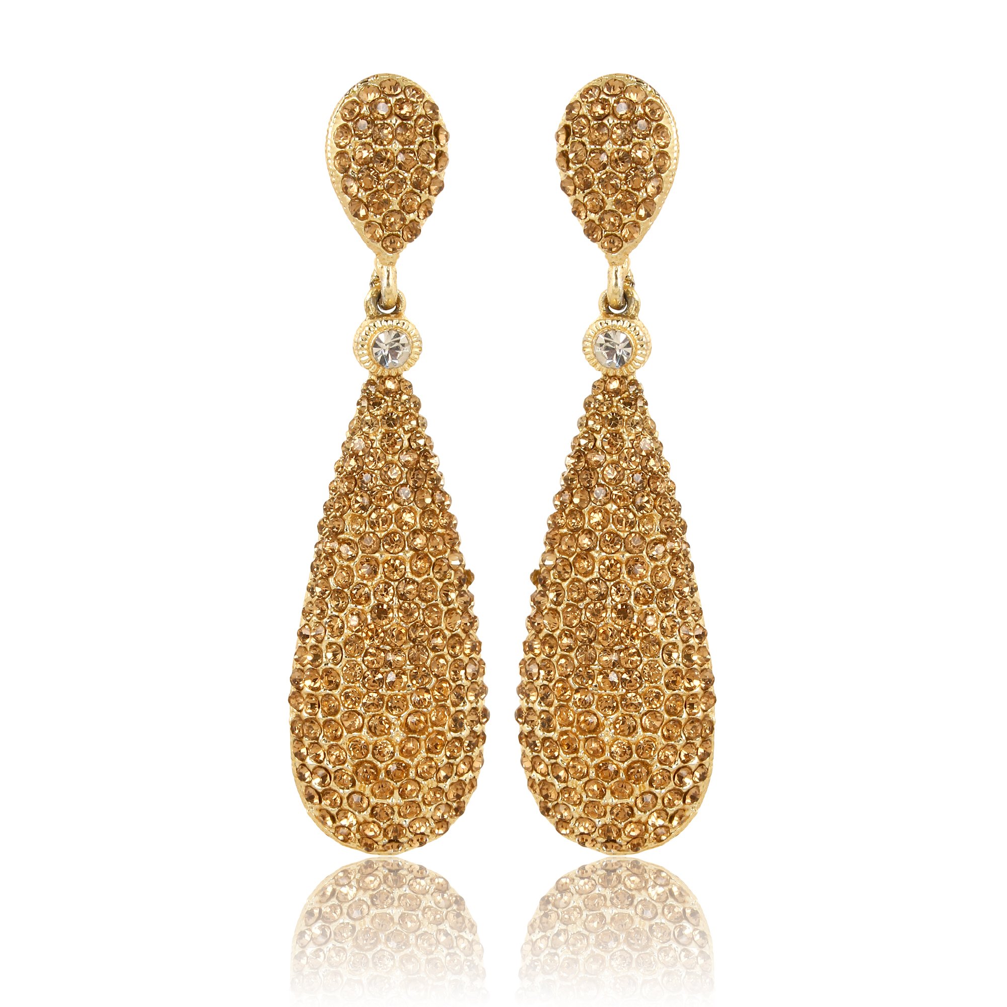 Moonstruck Women's Champagne Diamond Gold Dangle Drop Earrings - Elegant Costume Jewelry for Parties, Weddings & Special Occasions