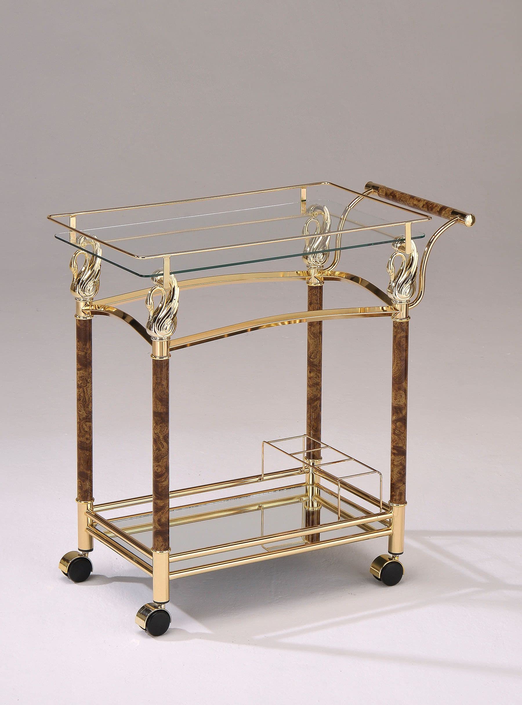 YOPOTIKA Gold Plated & Clear Glass Serving Cart with Storage Shelf - Kitchen Workstation Cart for Living Room, Study Room & Family Room - Perfect for Entertaining, Organizing & Stylish Home Decor