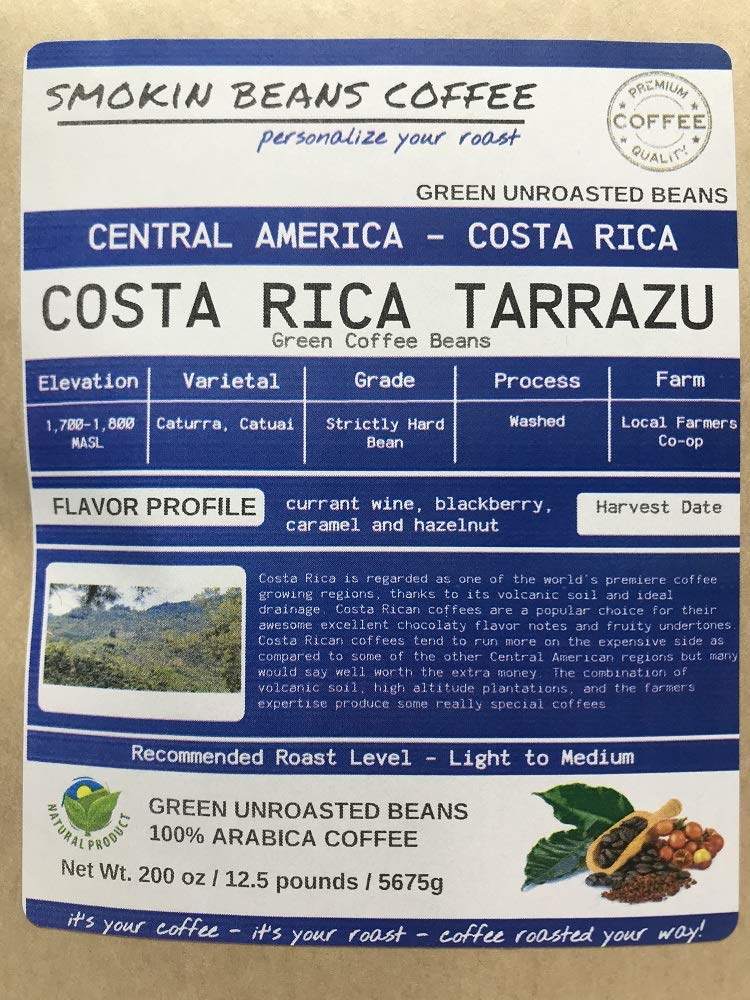 12.5-Pound Costa Rica Tarrazu Unroasted Green Arabica Coffee Beans - Fresh Current Crop Specialty Grade for Home Roasting | Perfect for DIY Coffee Enthusiasts & Specialty Brewing at Home